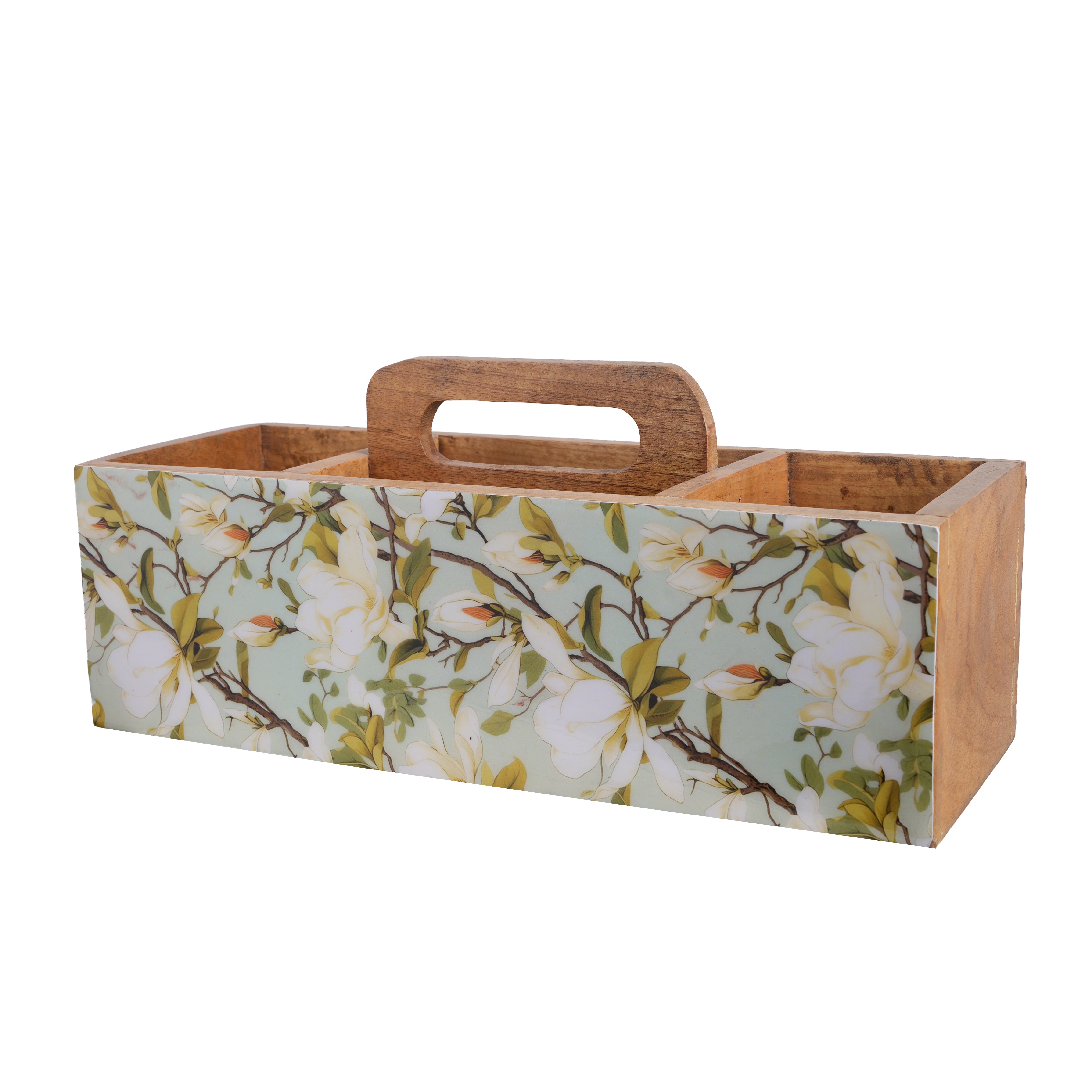 Wooden Tissue and Cutlery Holder Stand in Tropical