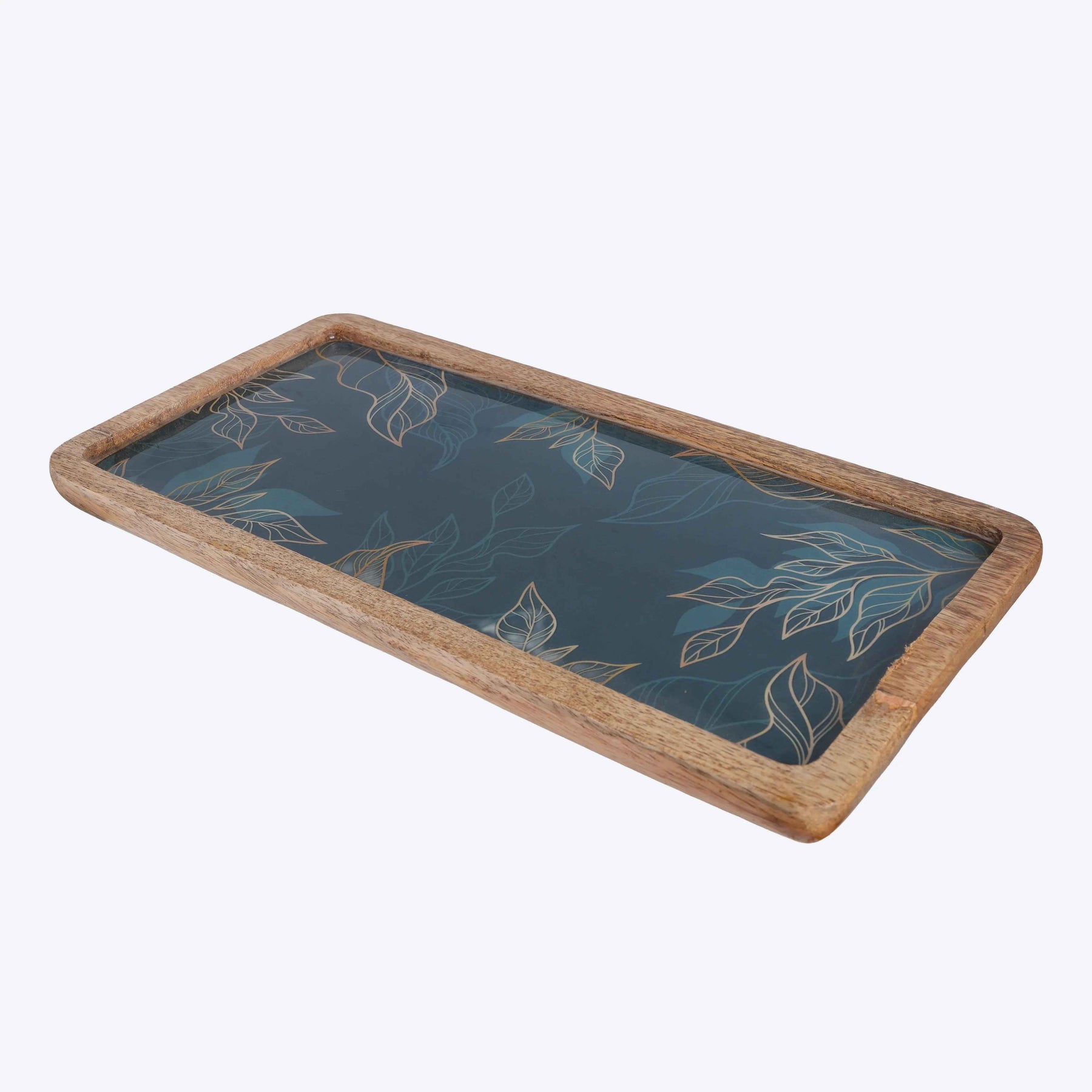 Decorative Wooden Serving Tray with Botanical Design