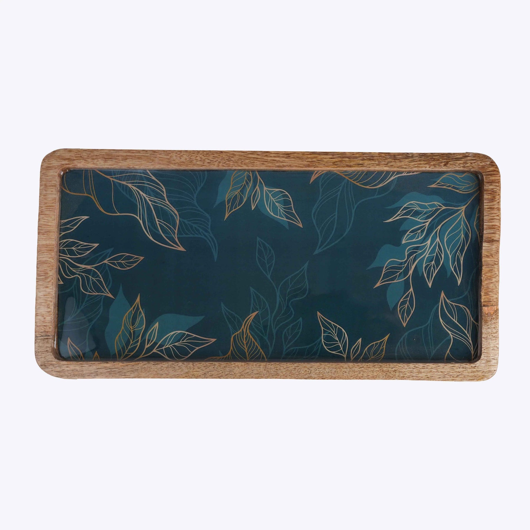 Decorative Wooden Serving Tray with Botanical Design