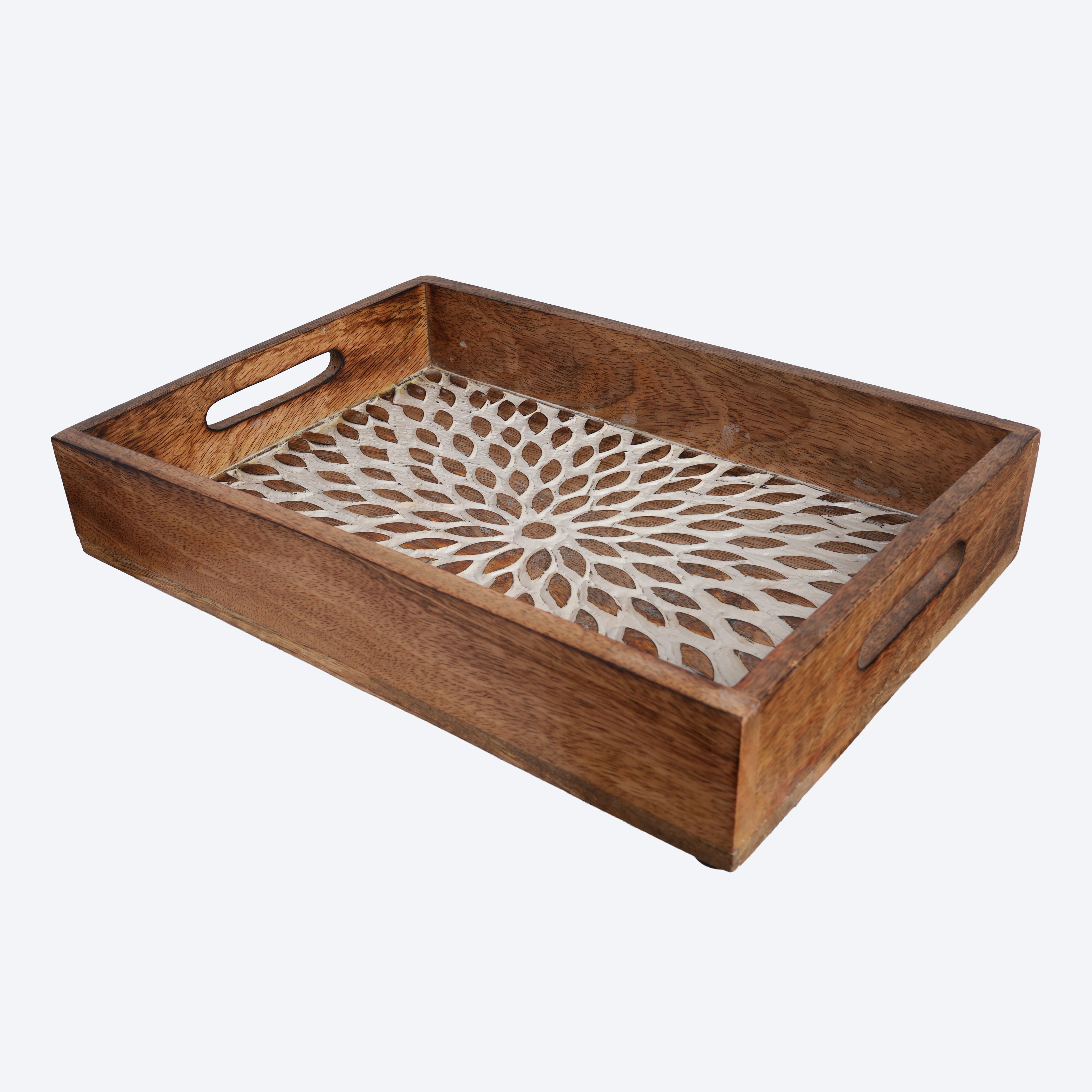 Wooden Serving Tray in Brown Sculpted Design