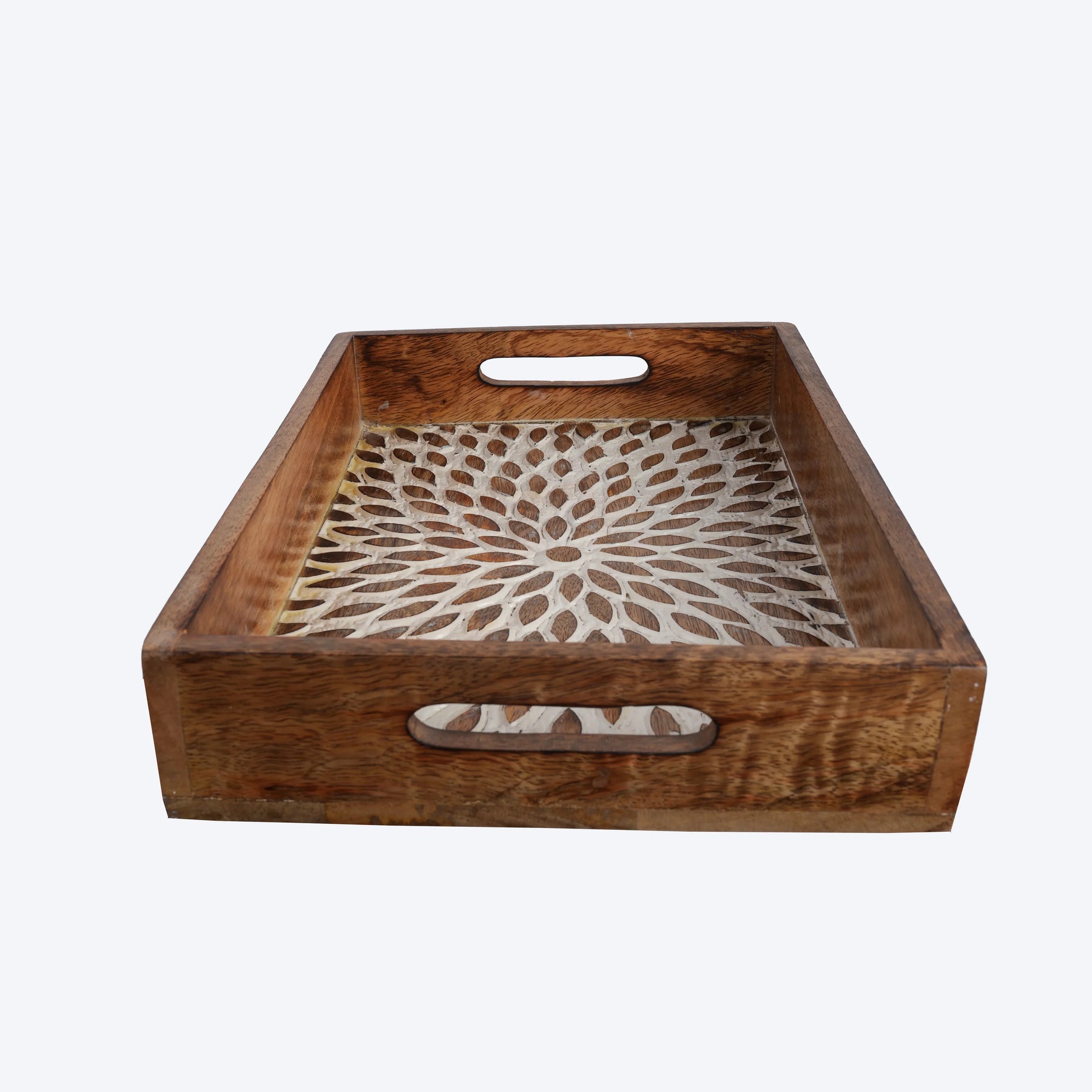 Wooden Serving Tray in Brown Sculpted Design