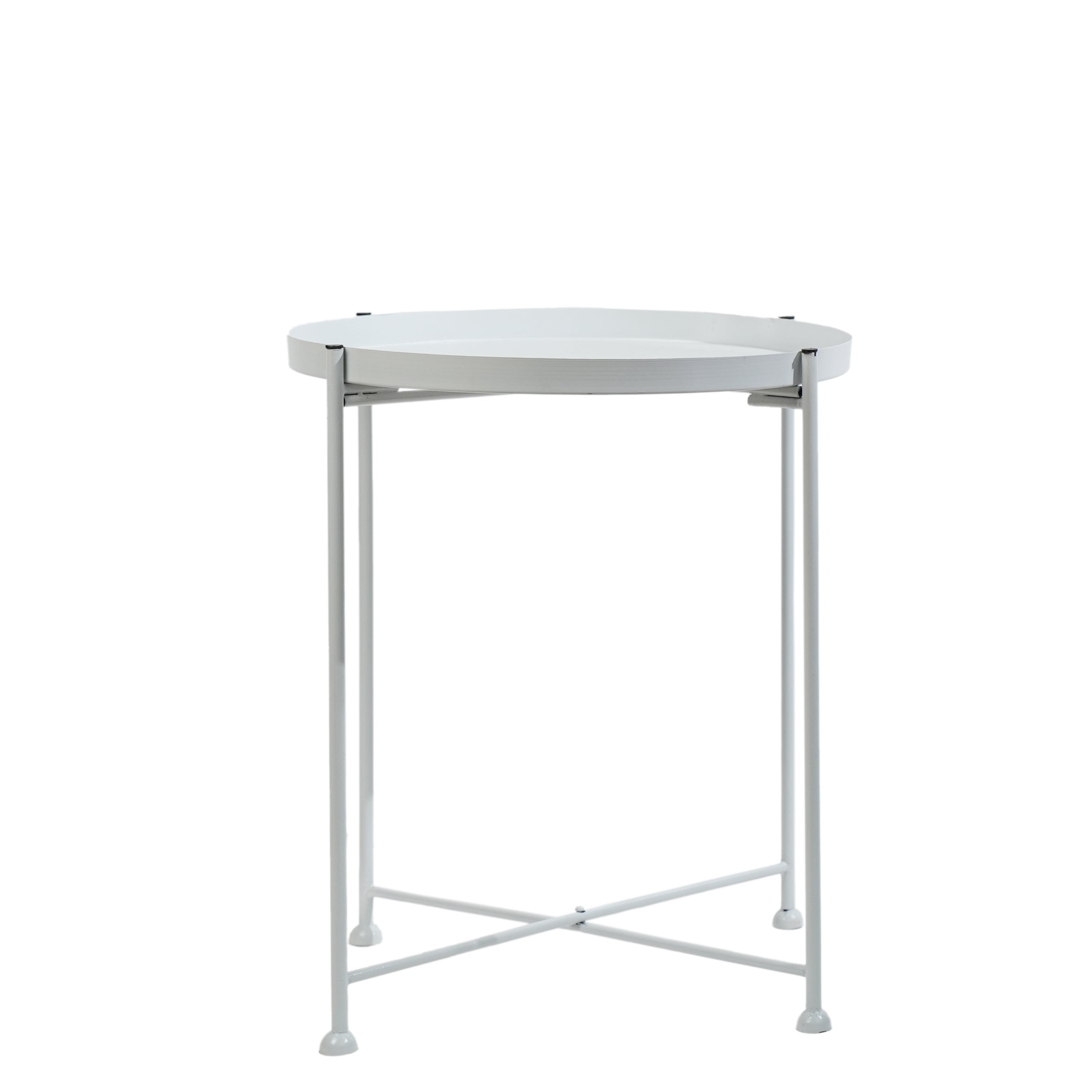 Modern White Metal Tray Top Side Table with X-Frame Base