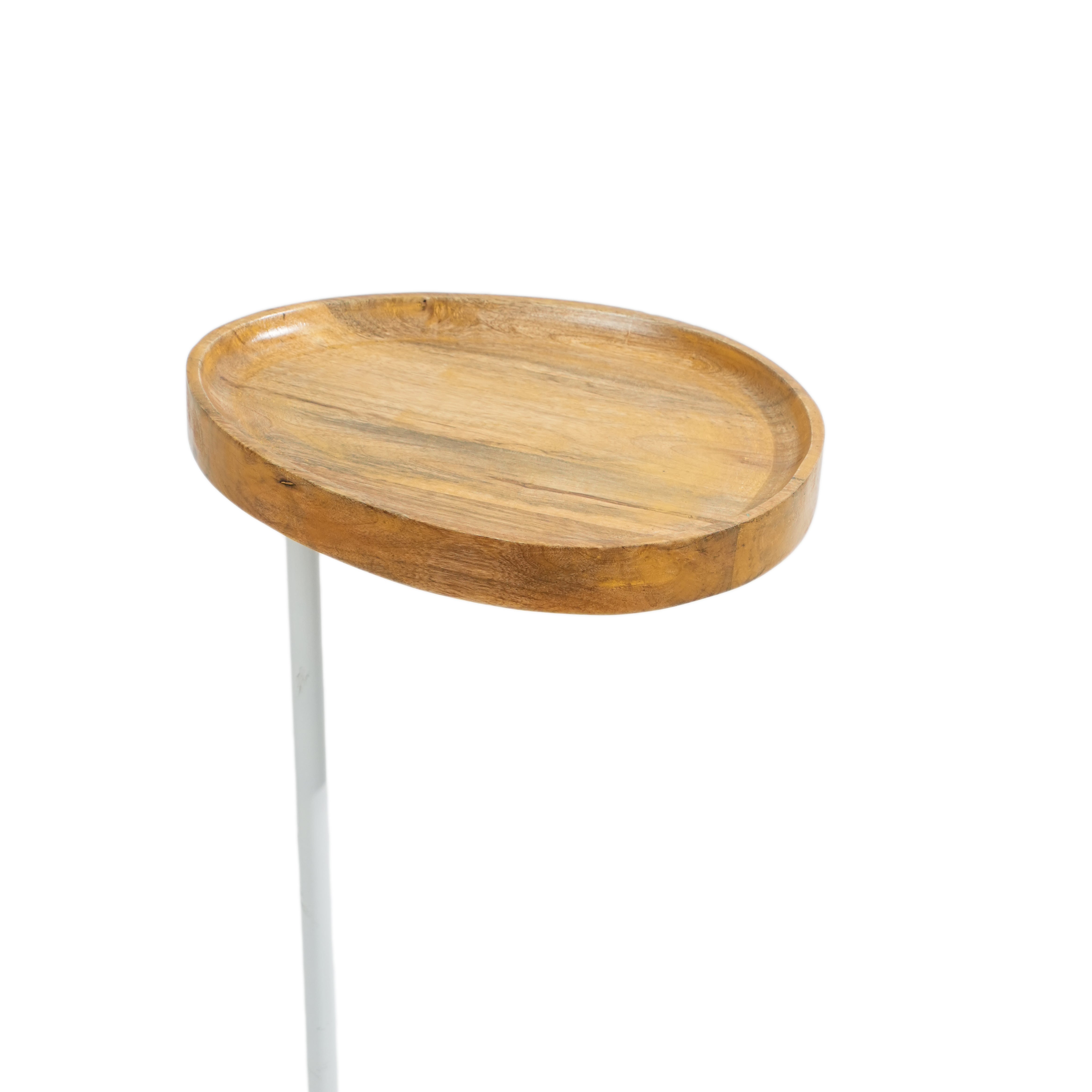 Wooden Tray Top C-Table with White Metal Base