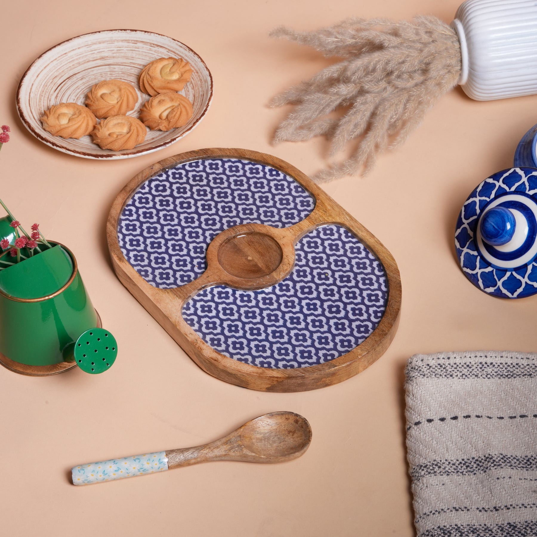 Oval Wood Tray with Dip Platter