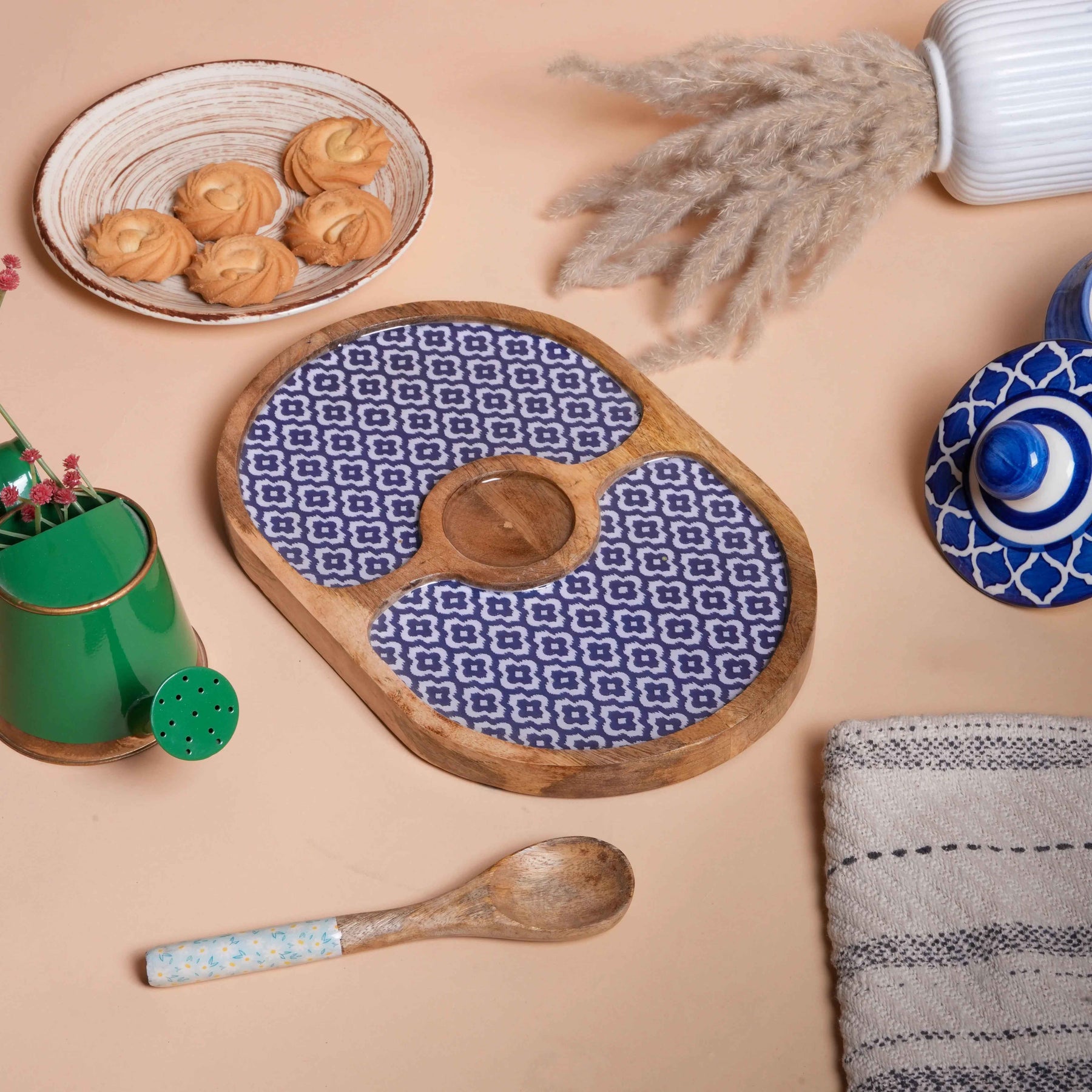 Mango Wood Snack Serving Tray with Dip Bowl