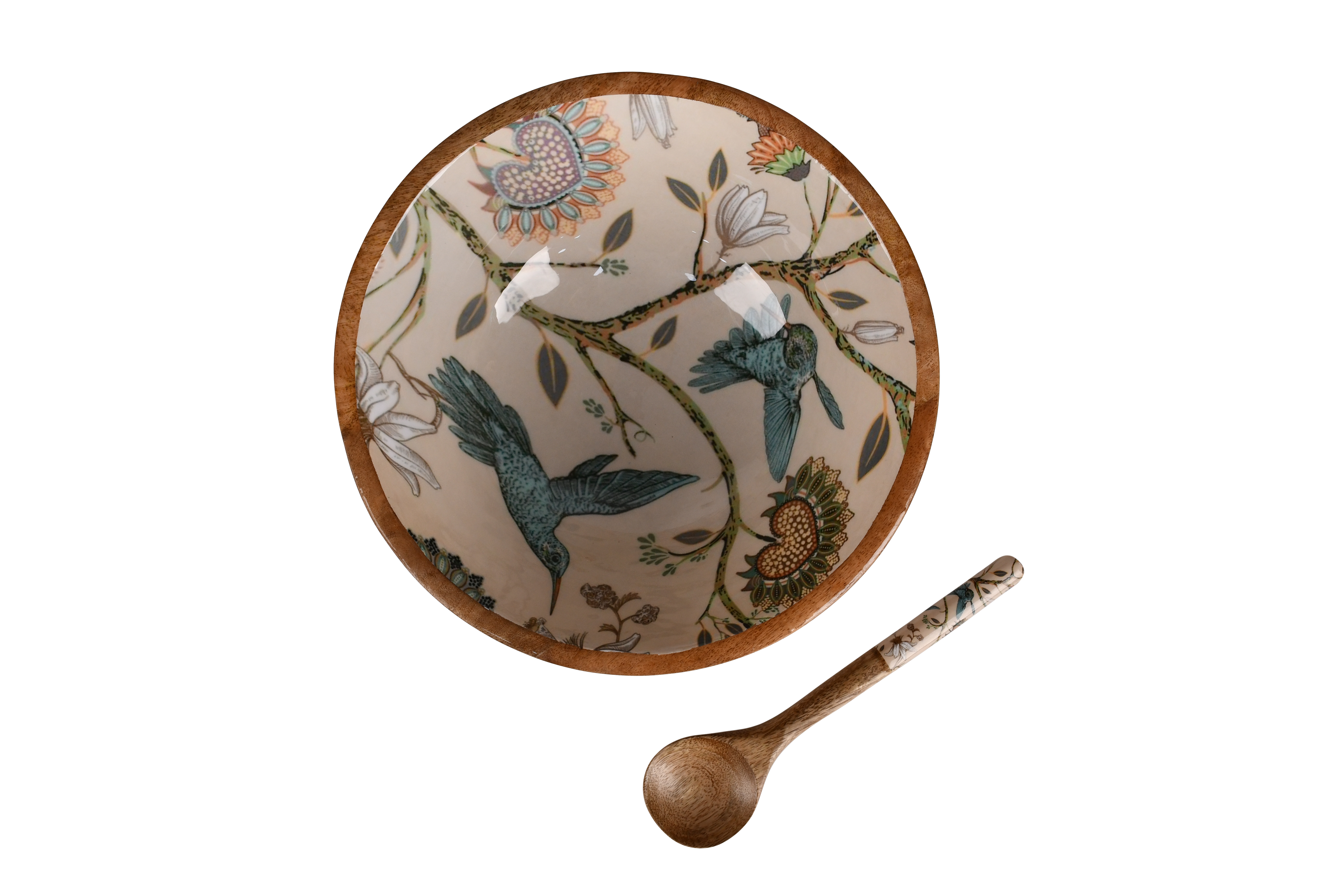 Handmade Mango-wood Big Bowls with Spoon for Kitchen Decor