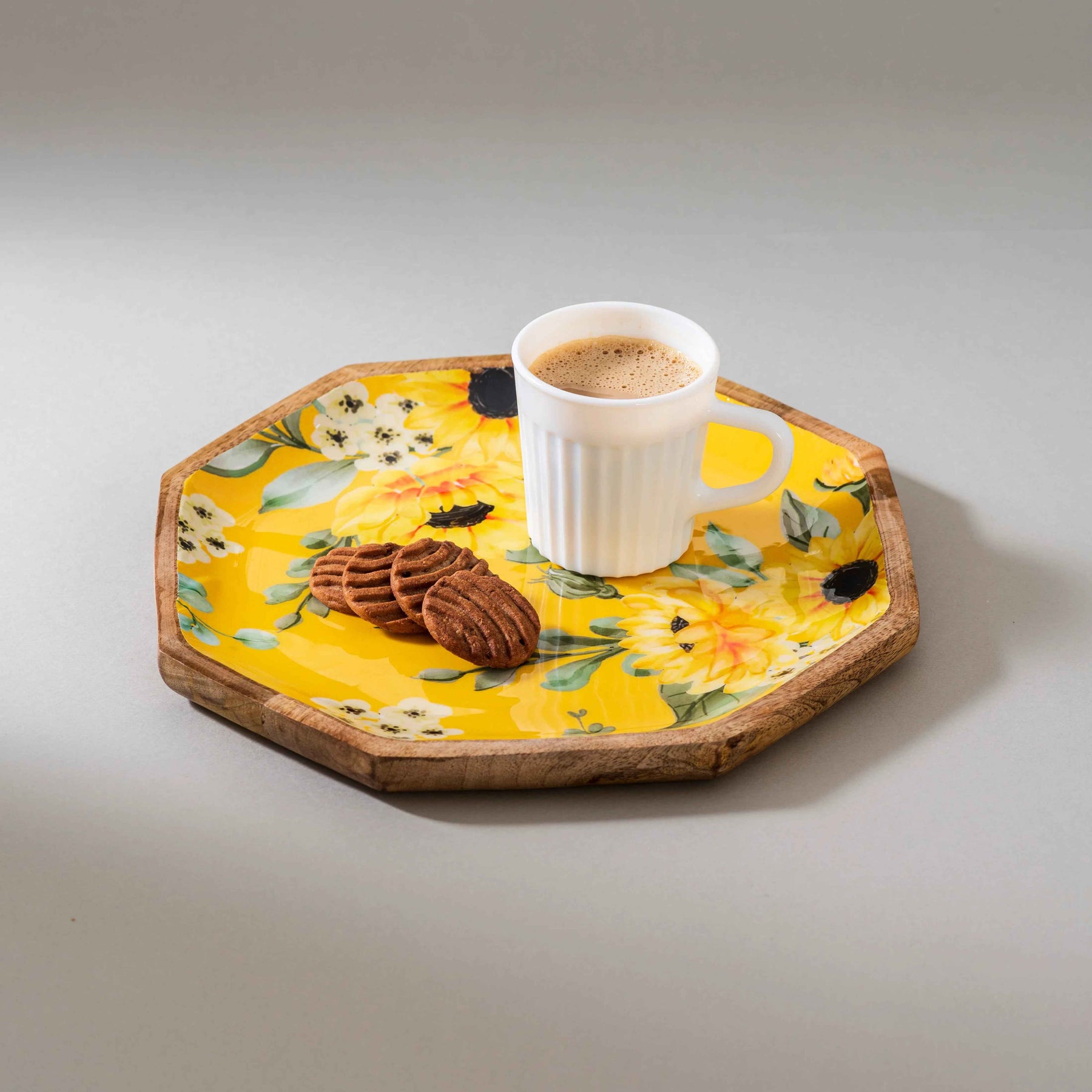 Handcrafted Mango Wood Printed Serving Platters Set - Sunflower