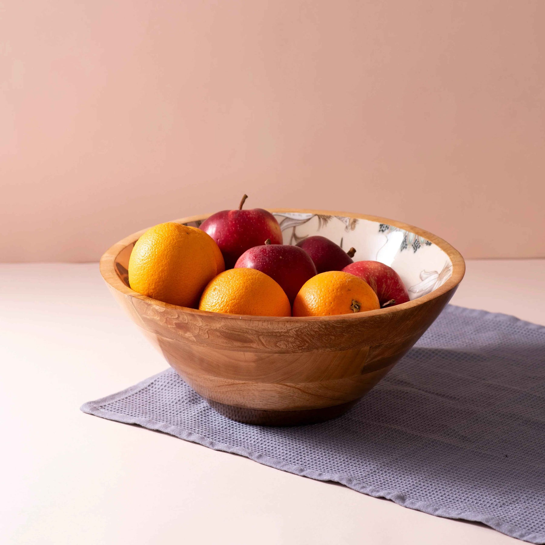 Wooden Serving Big Bowl with Spoon in Hummingbird Floral Design