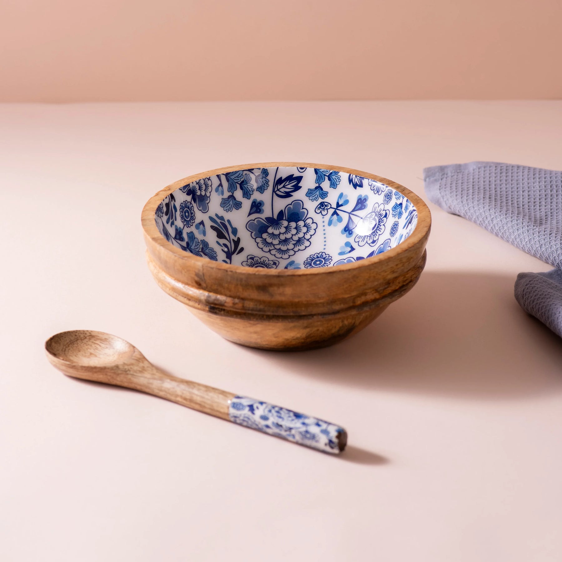 Handmade Mango-Wood Bowls in Tealish Blue For Kitchen Decor