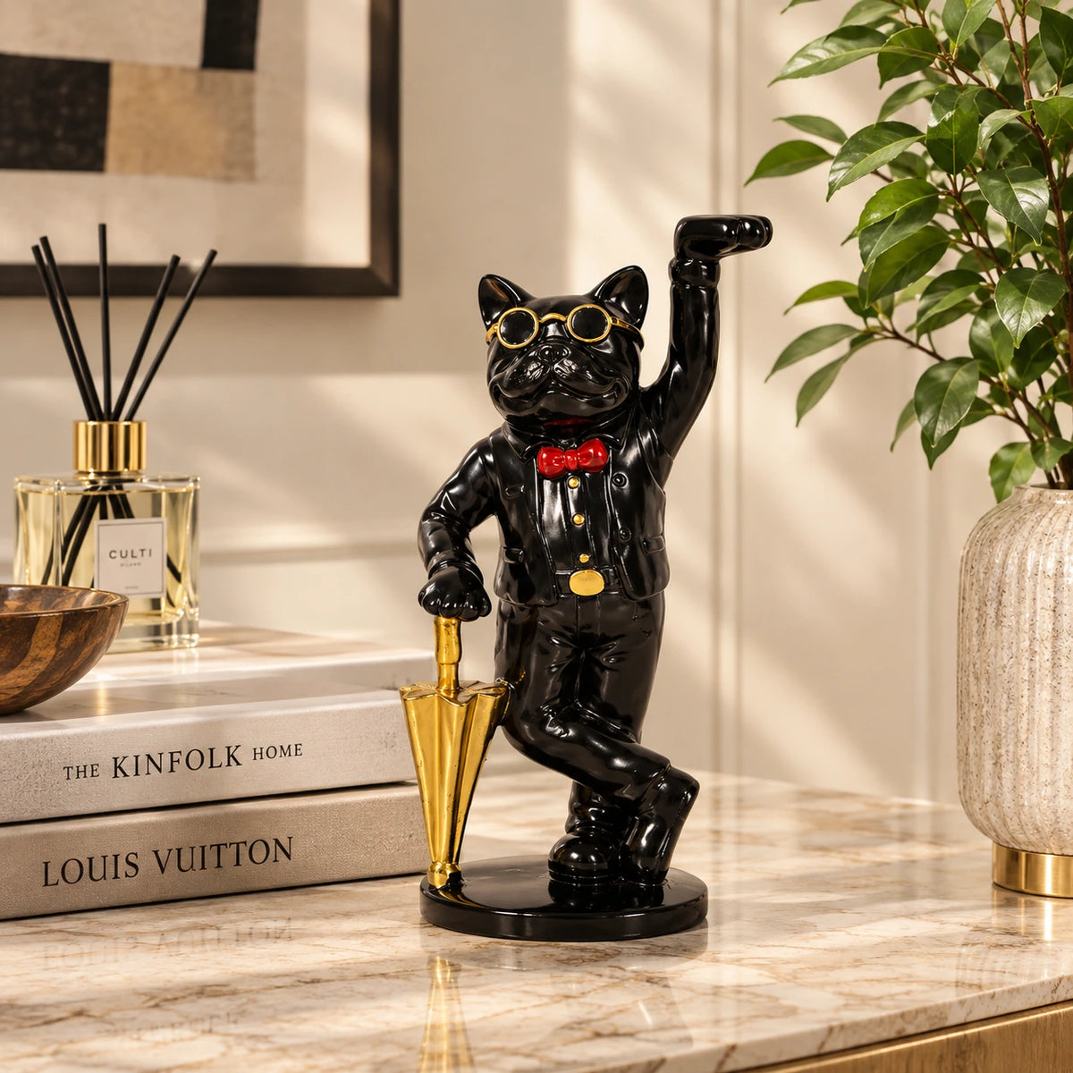 Decorative Gentleman Dog Showpiece with Umbrella