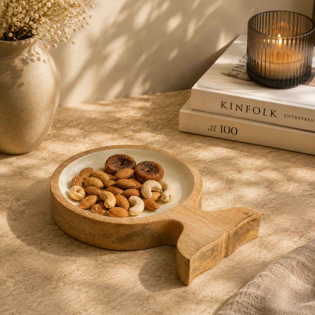 Decorative Wooden Snack Serving Platter with Handle