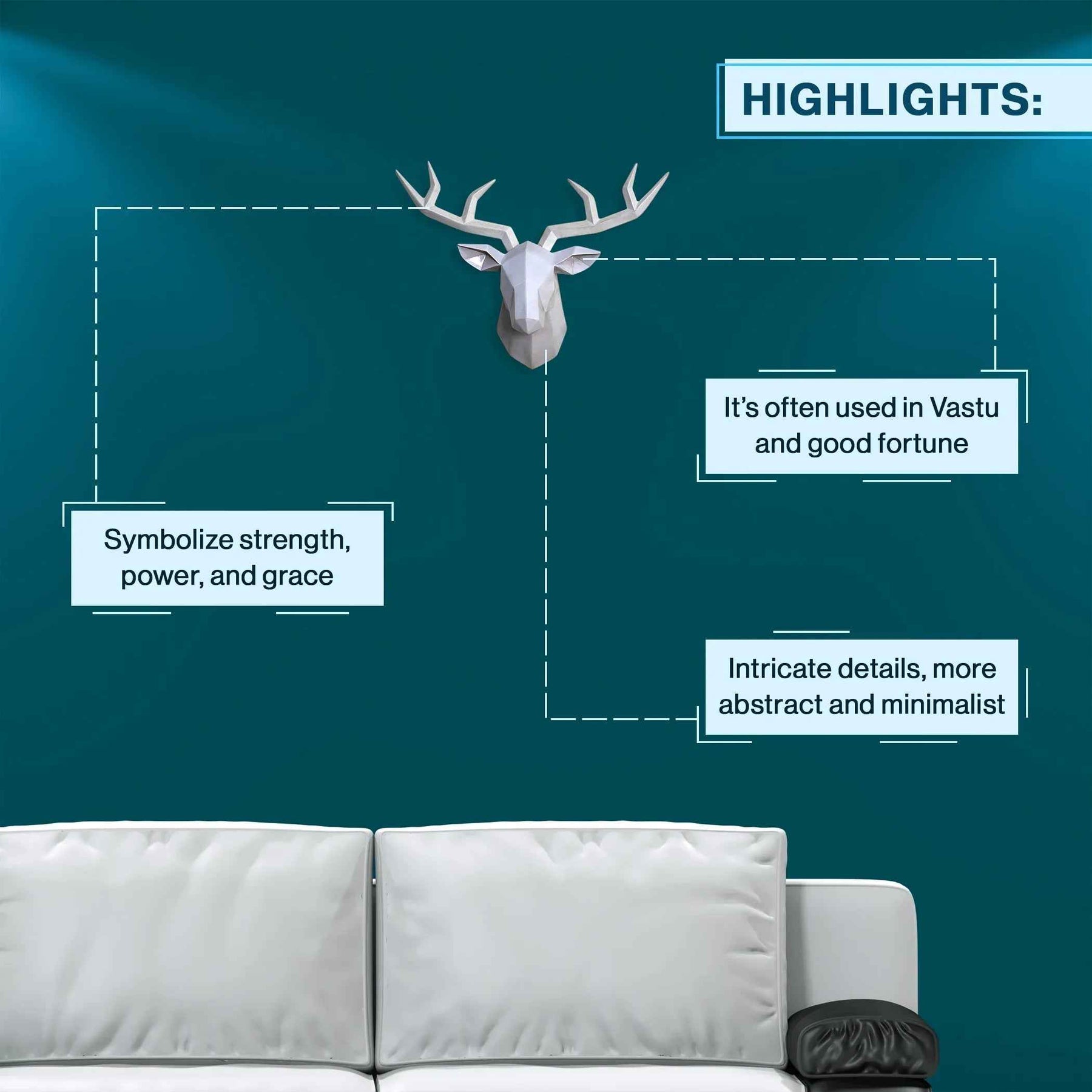 Modern Geometric Polyresin White Deer Head for Wall Decor