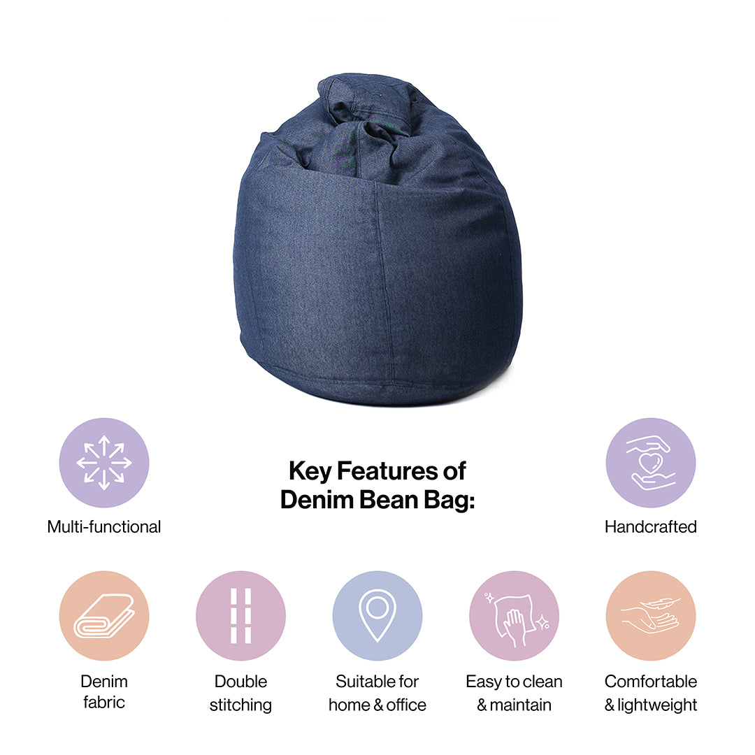 Teardrop Denim Bean Bag with Beans