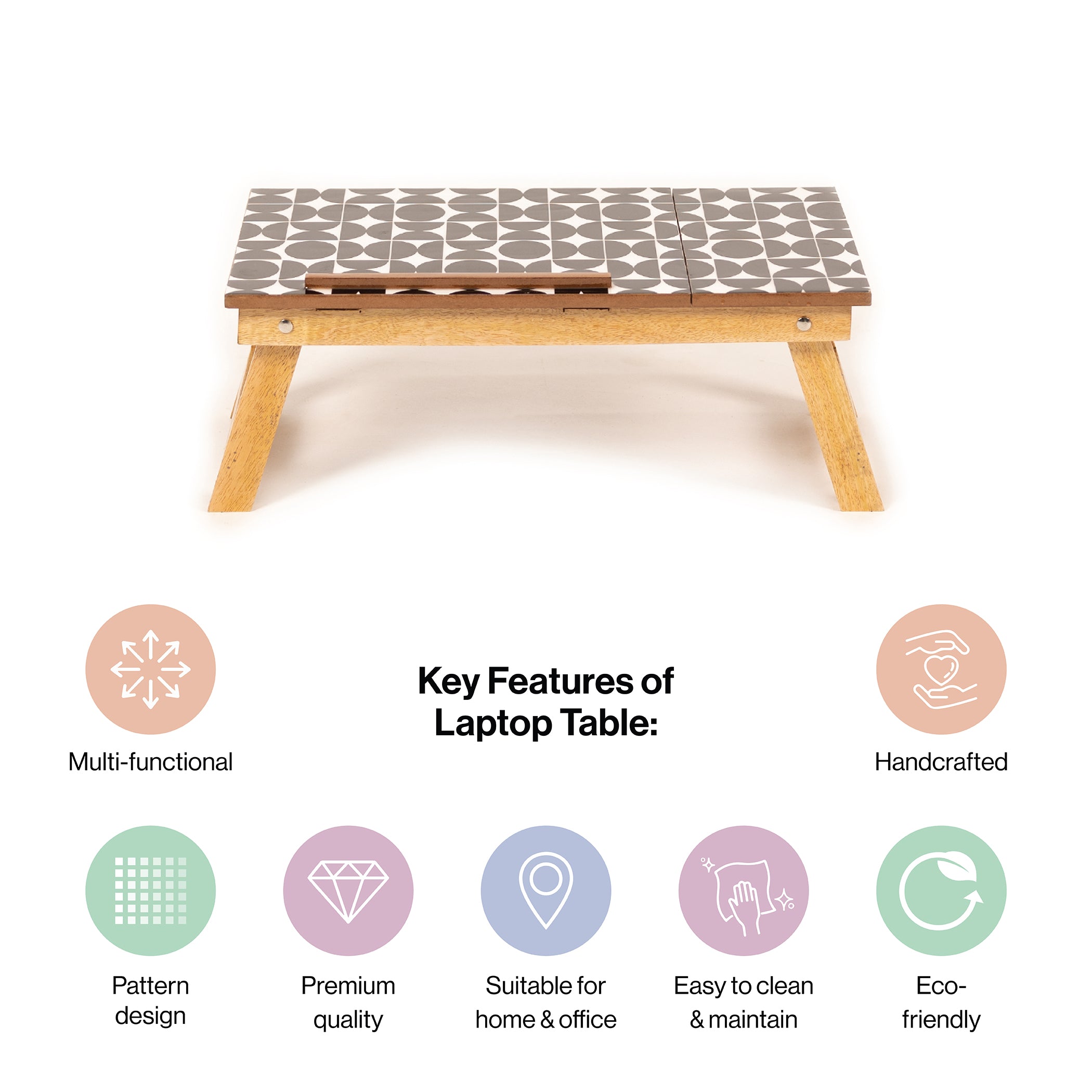 Mango Wood Handmade Folding Laptop Table in Black Mosaic with Epoxy Resin