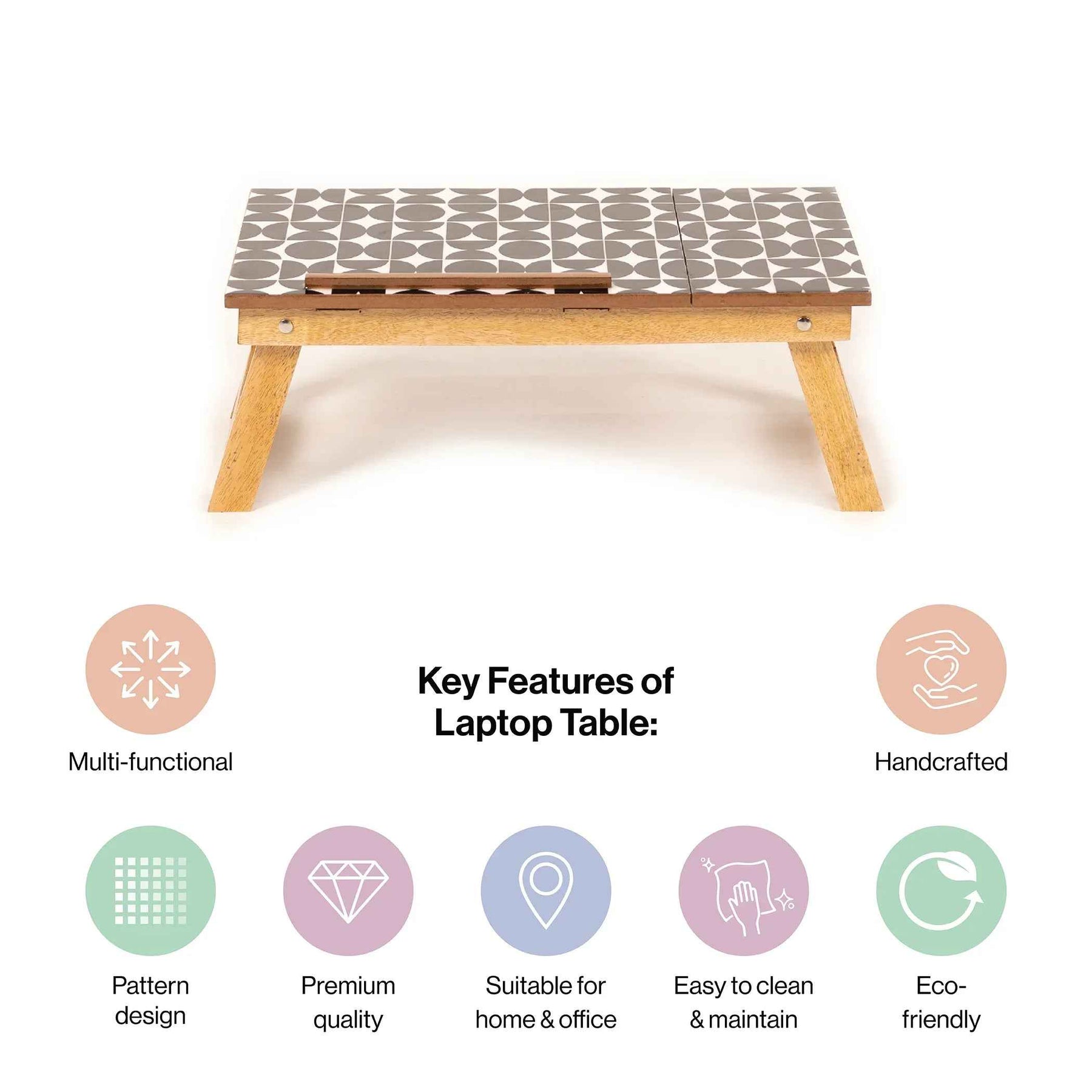 Mango Wood Handmade Folding Laptop Table in Black Mosaic with Epoxy Resin