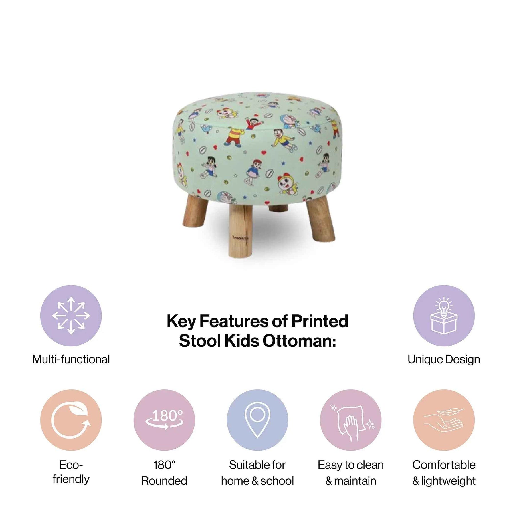 Kids Printed Round Ottoman Stool in Doraemon Edition