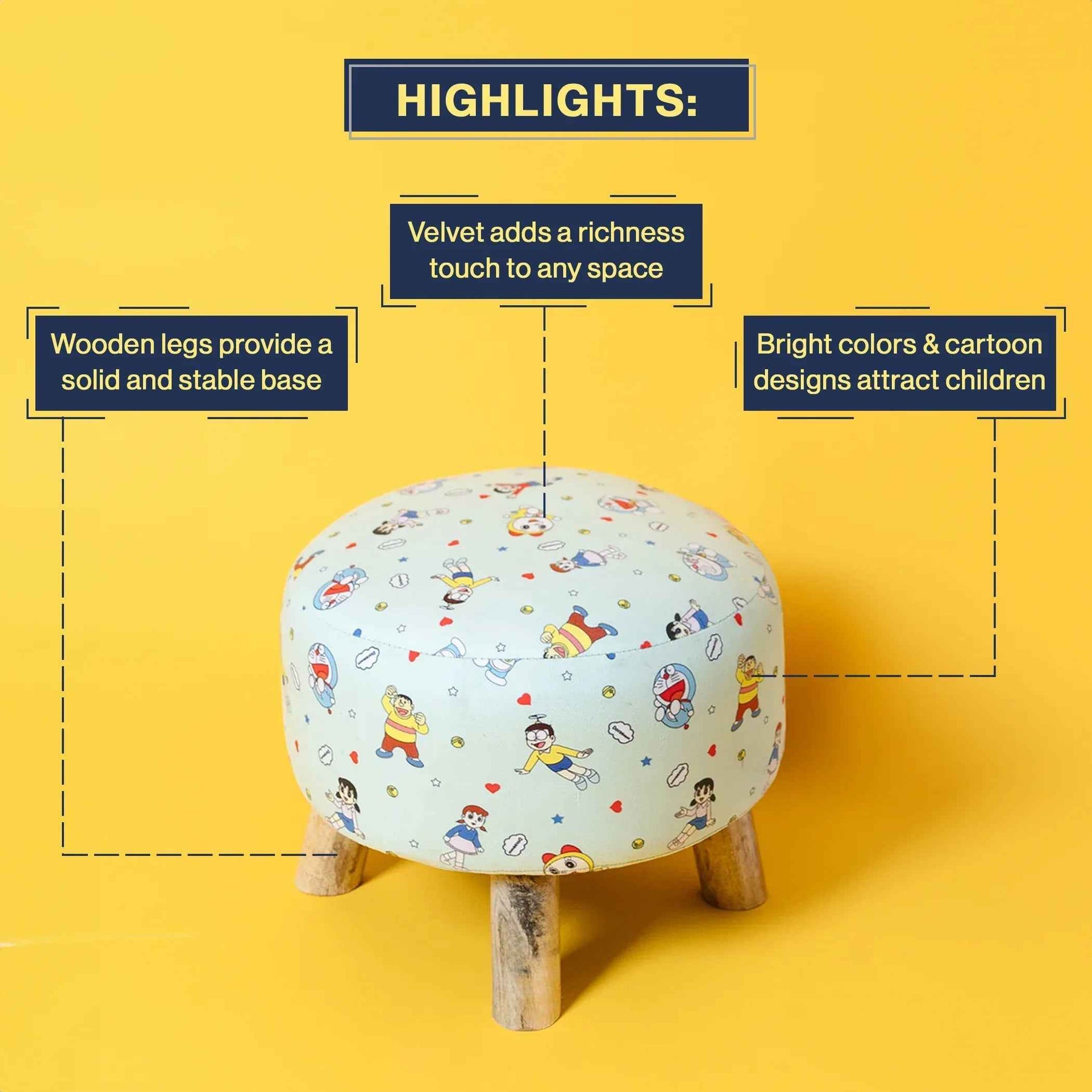 Kids Printed Round Ottoman Stool in Doraemon Edition