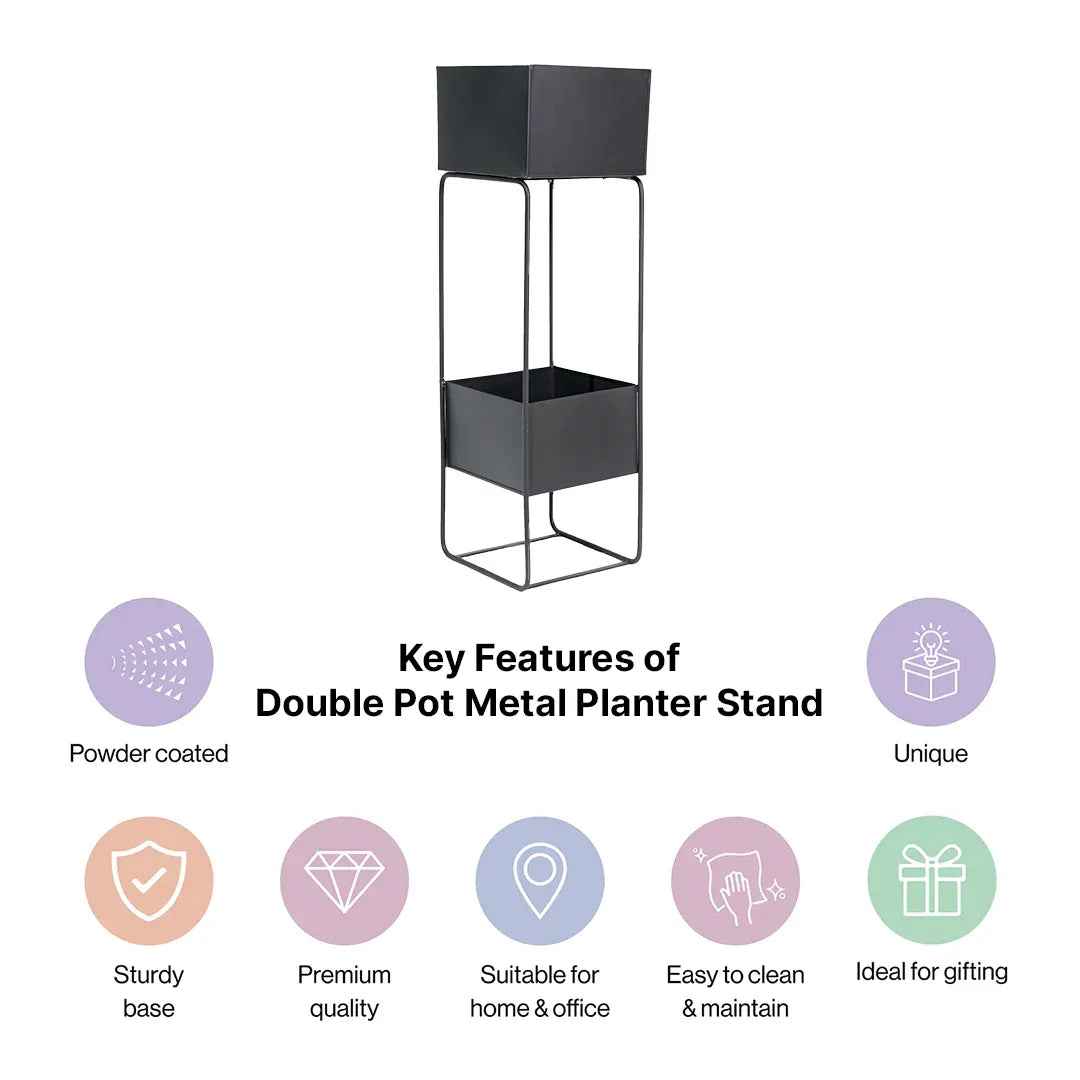 Double Pot Metal Planter Stand Black