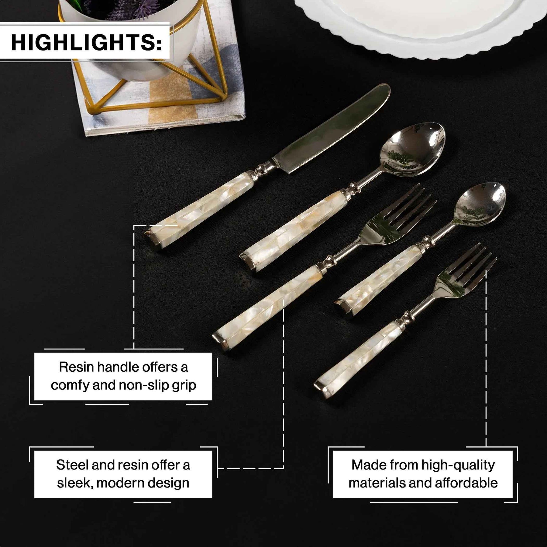 Mother Of Pearl Stainless Steel Cutlery Set Of 5