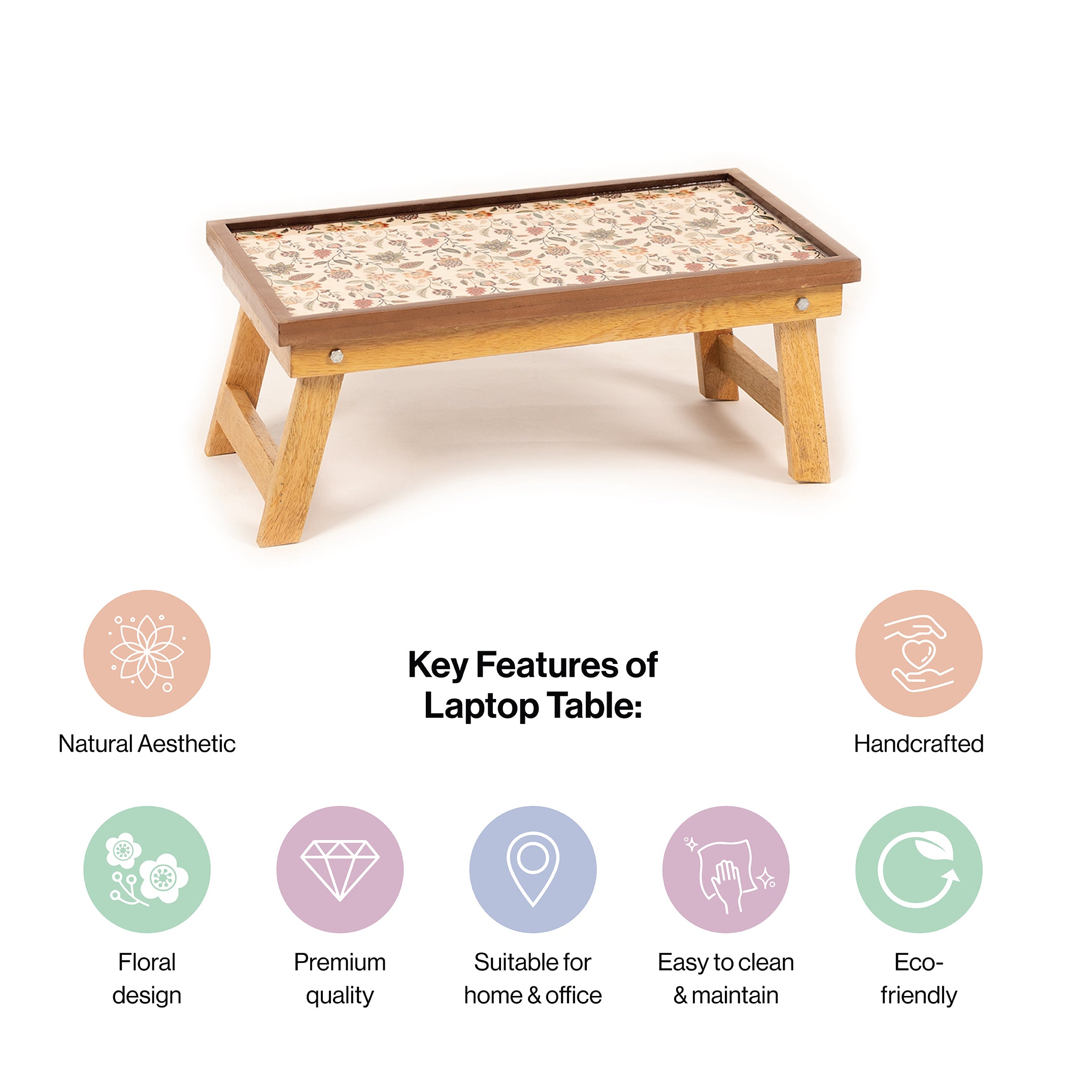 Mango Wood Handmade Fixed Jaipuria Laptop Table with Epoxy Resin