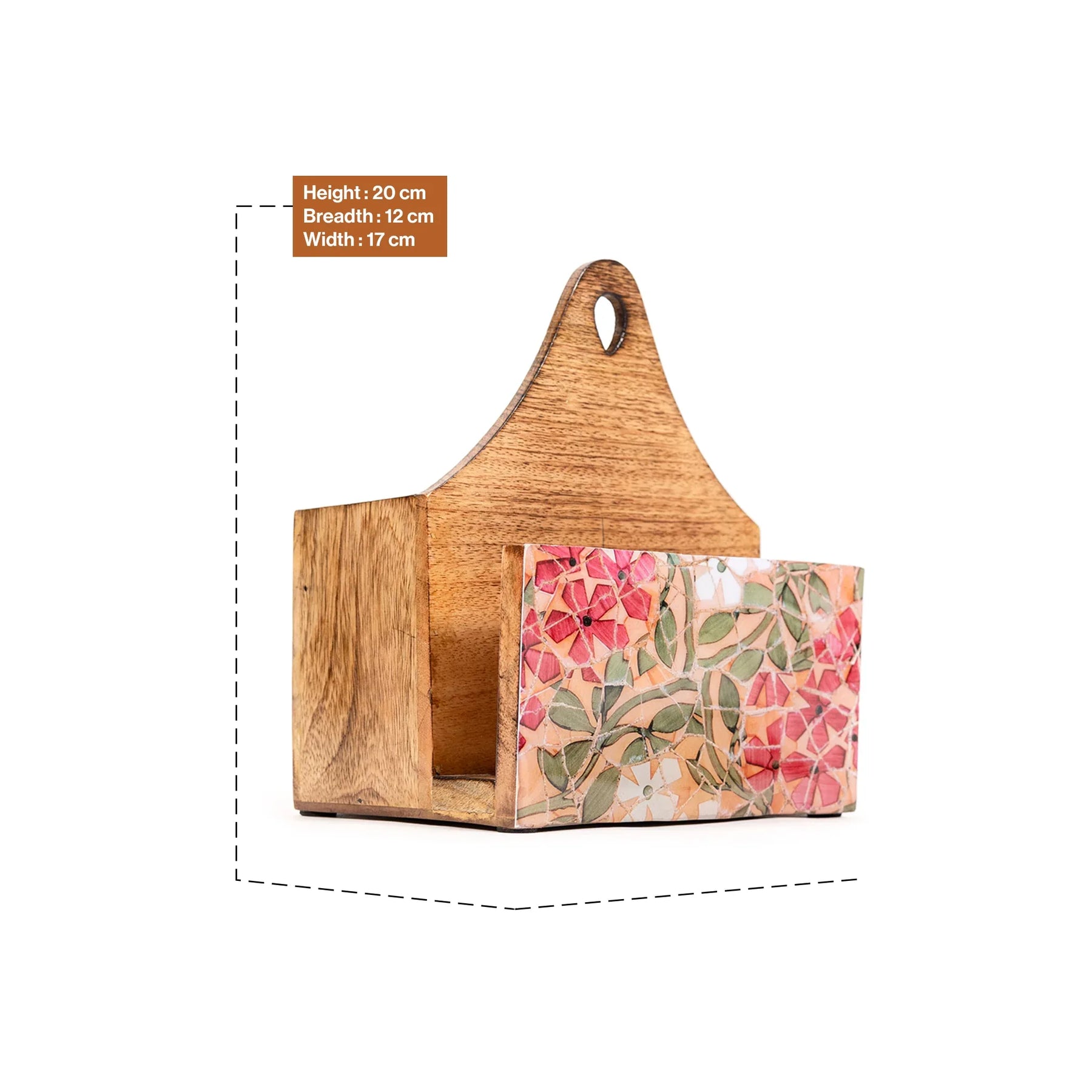 Hand-painted Mango Wooden Tissue & Cutlery holder in Mosaic Pattern