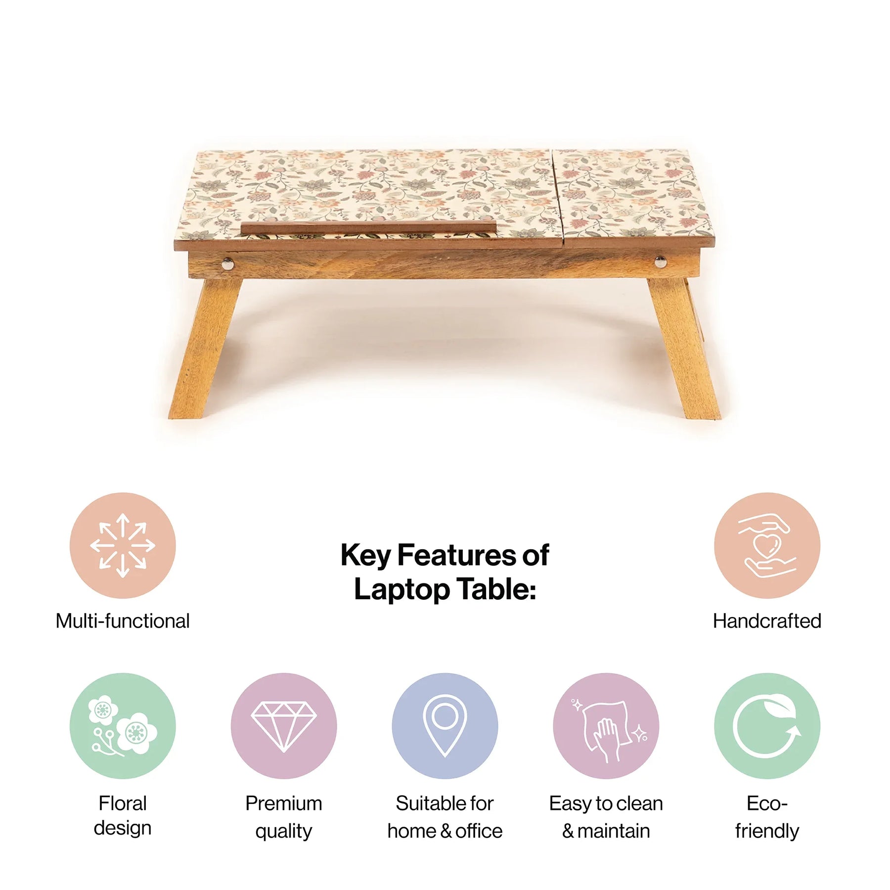 Mango Wood Handmade Folding Laptop Table in Jaipuria with Epoxy Resin