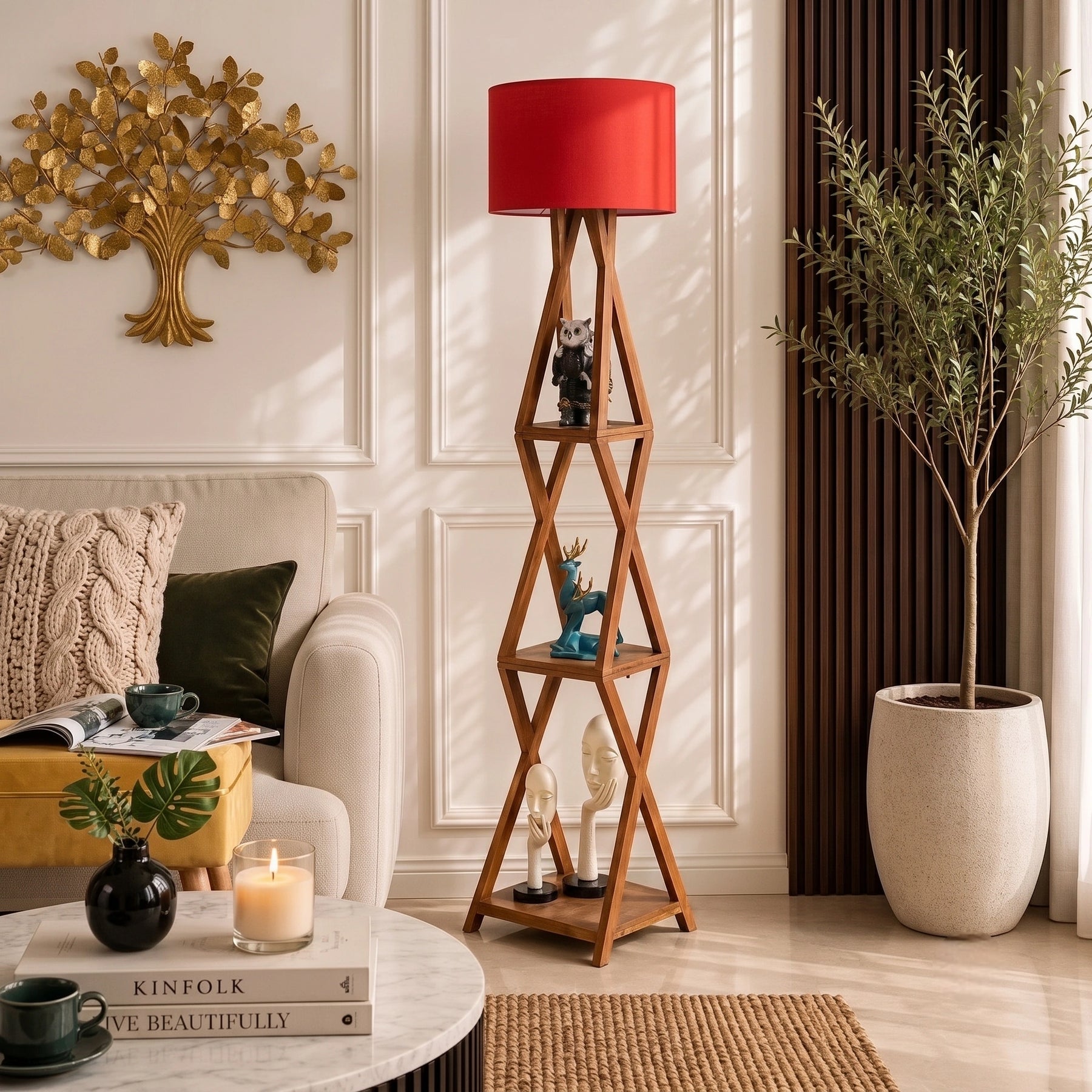 Wooden Italian Floor Lamp with Shade