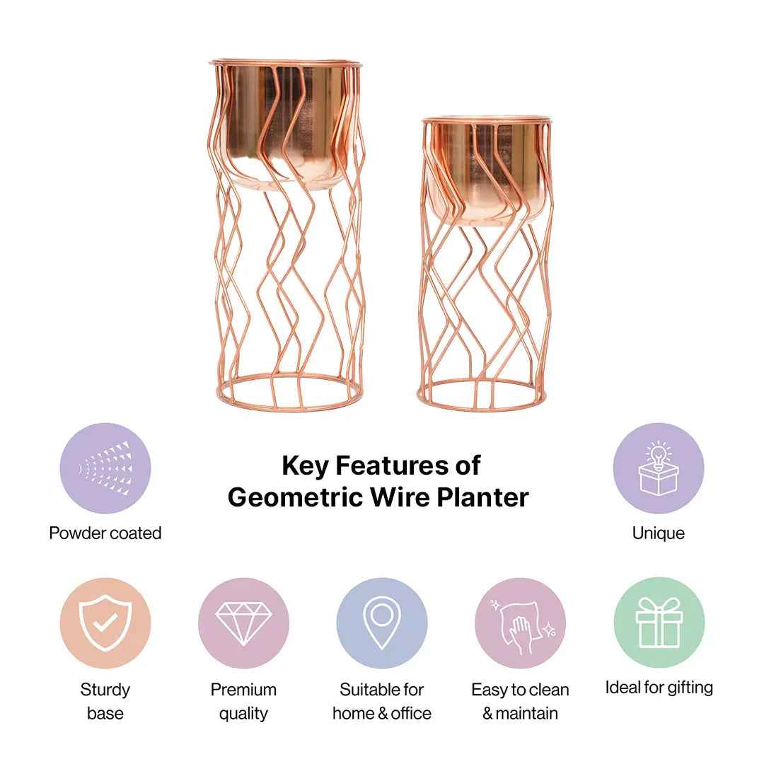 Geometric Wire Copper Planter with Stand Set of 2