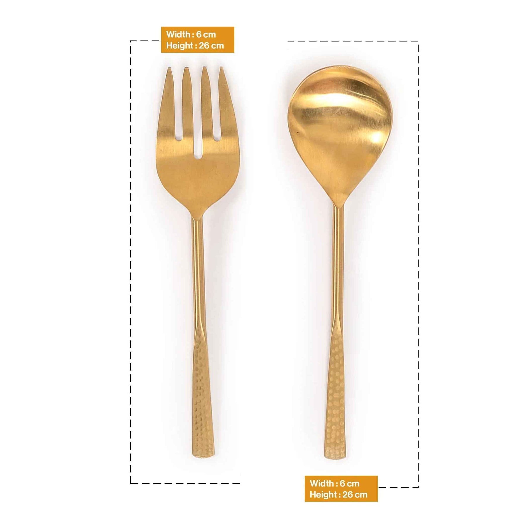 Premium Hammered Gold Serving Spoon & Fork Set