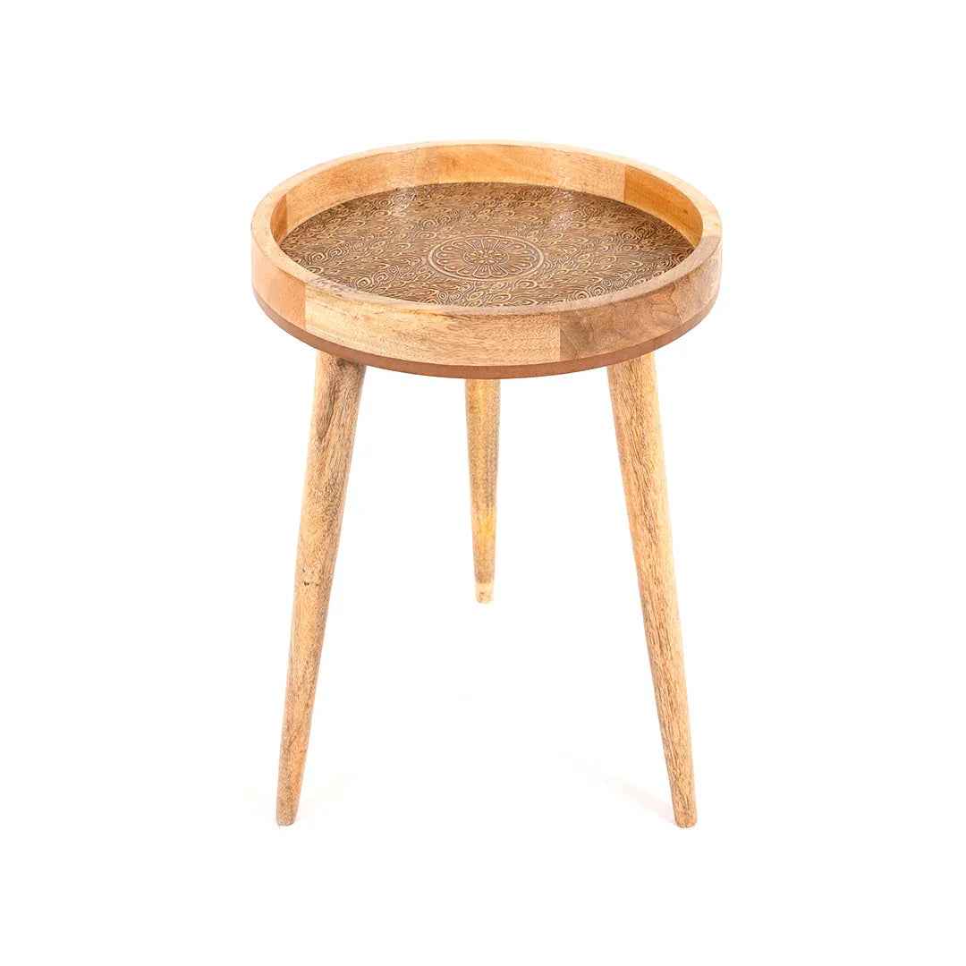 Handcrafted Mango Wood Side Table in Gold Peacock