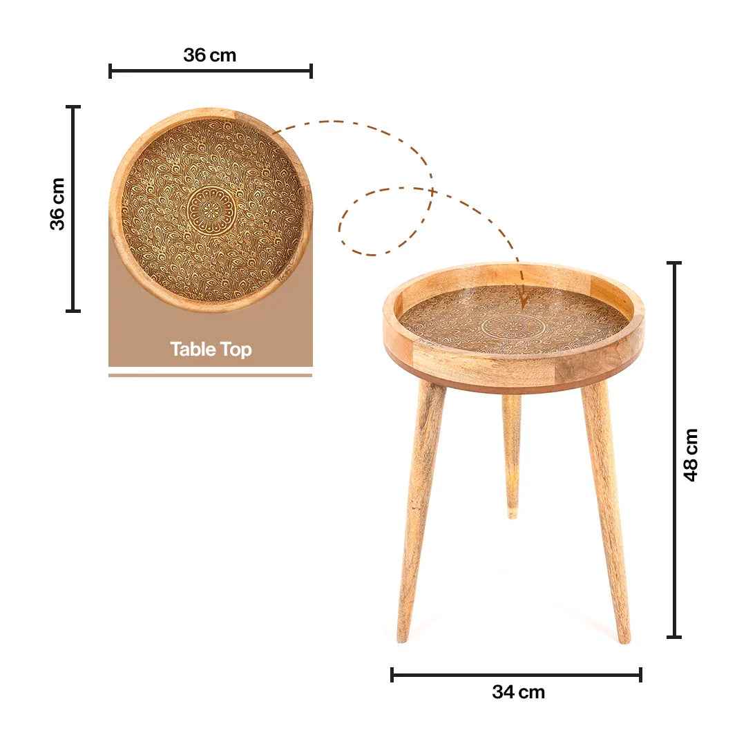 Handcrafted Mango Wood Side Table in Gold Peacock