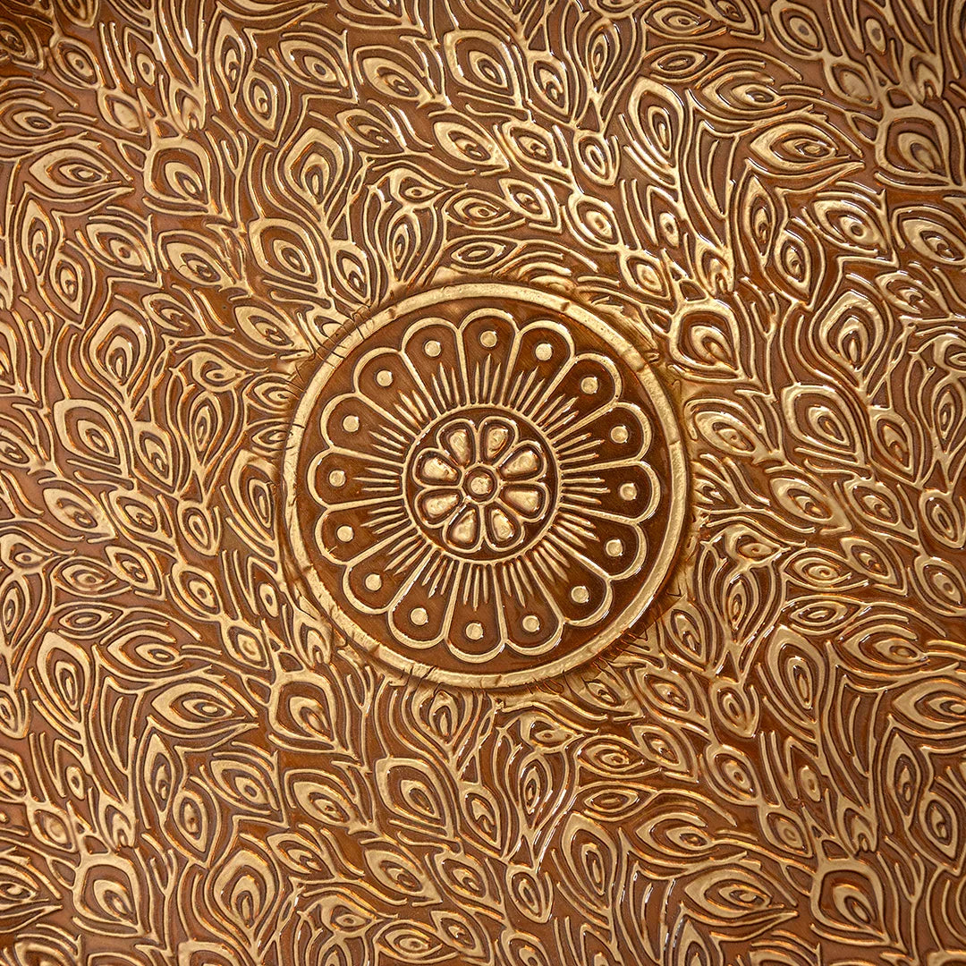 Handcrafted Mango Wood Side Table in Gold Peacock - Bedside Table for Living Room Decor