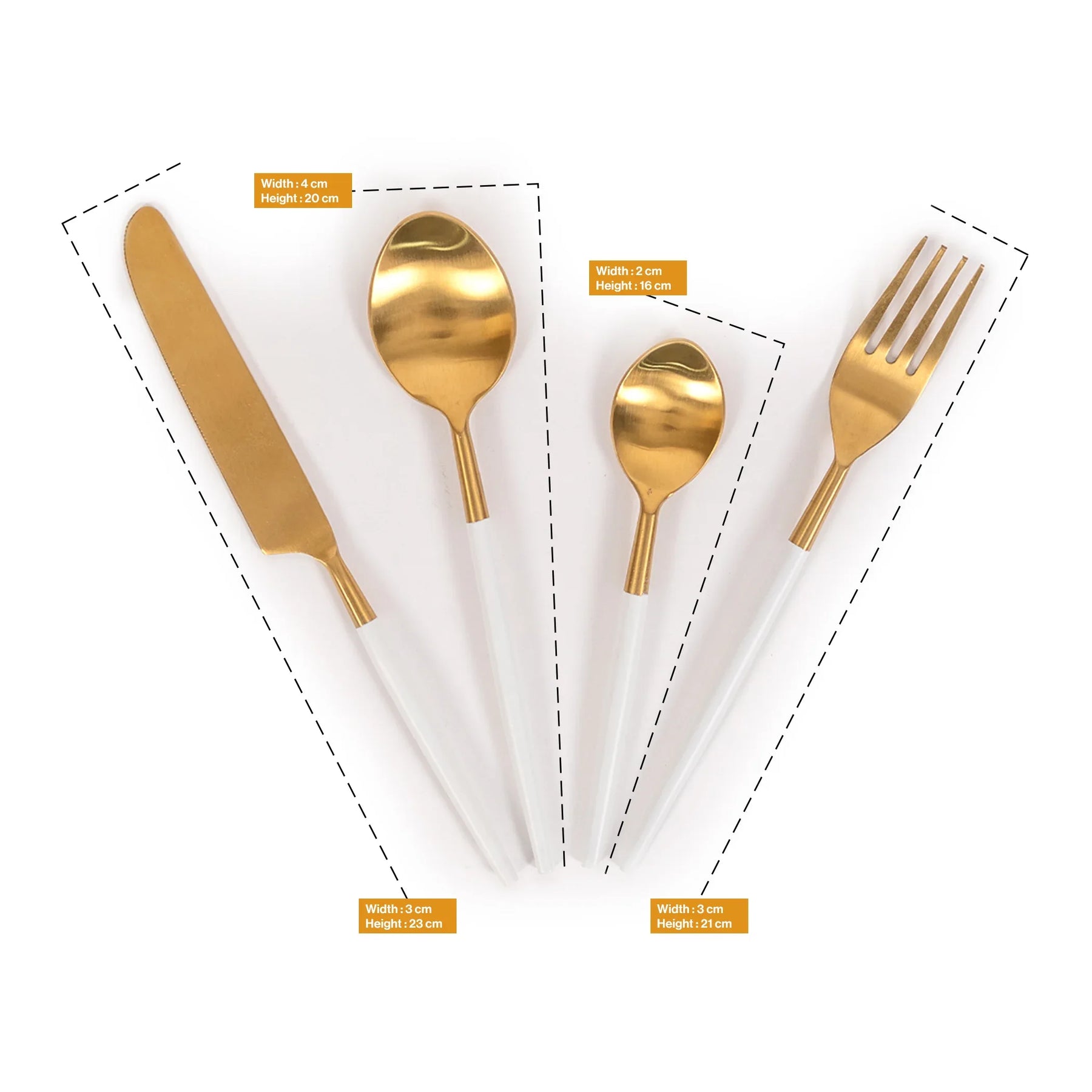 Gold Head Pvd Coated White-Powder Handle Stainless Steel Cutlery Set Of 4