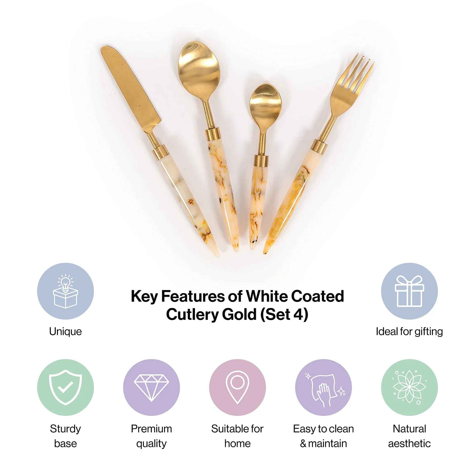 Designer Gold Stainless Steel Cutlery Set with Marble Handle