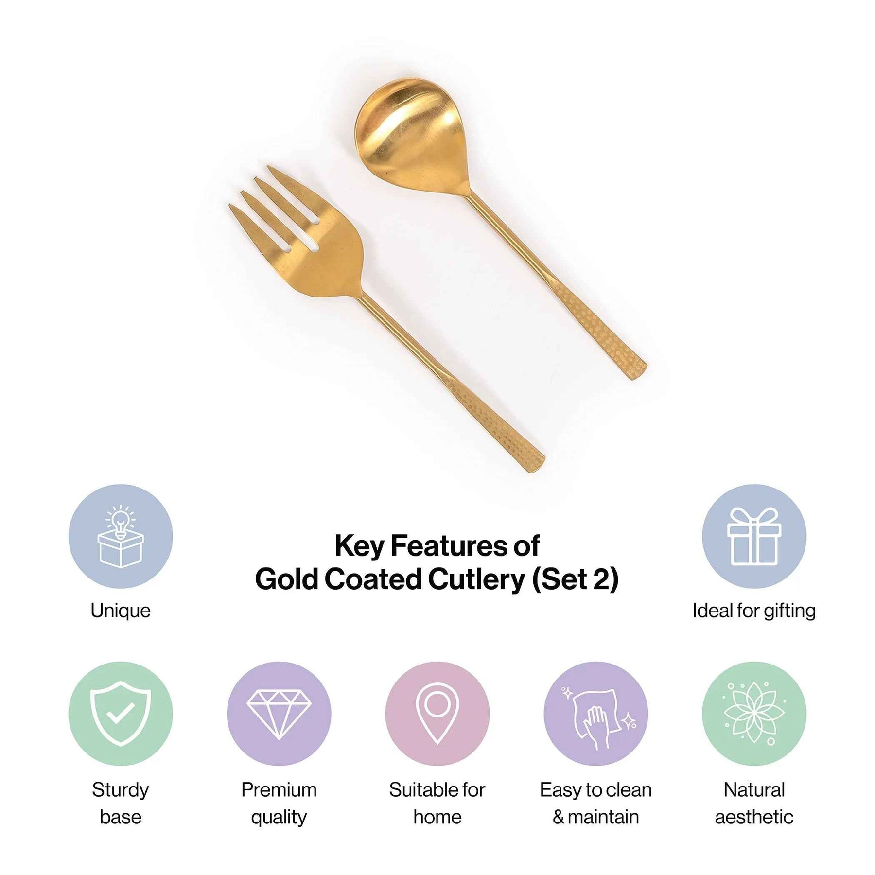 Premium Hammered Gold Serving Spoon & Fork Set