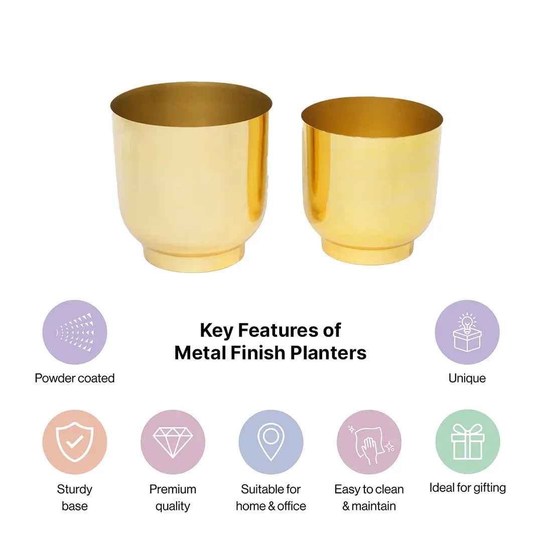 Gold Finish Metal Planters Set of 2