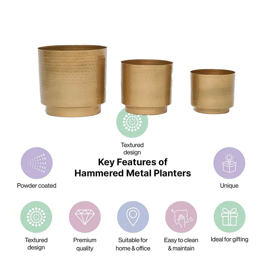 Gold Hammered Metal Planters Set of 3
