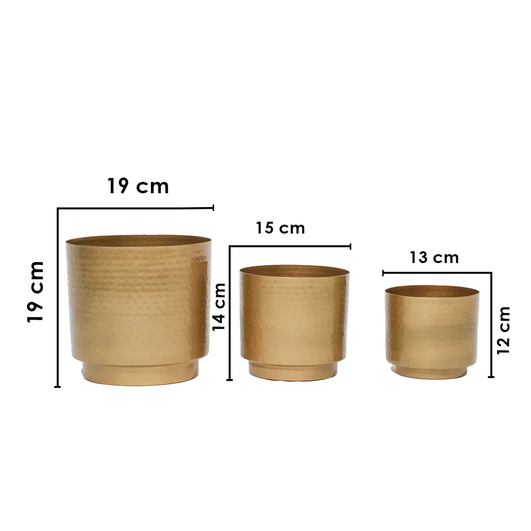 Gold Hammered Metal Planters Set of 3