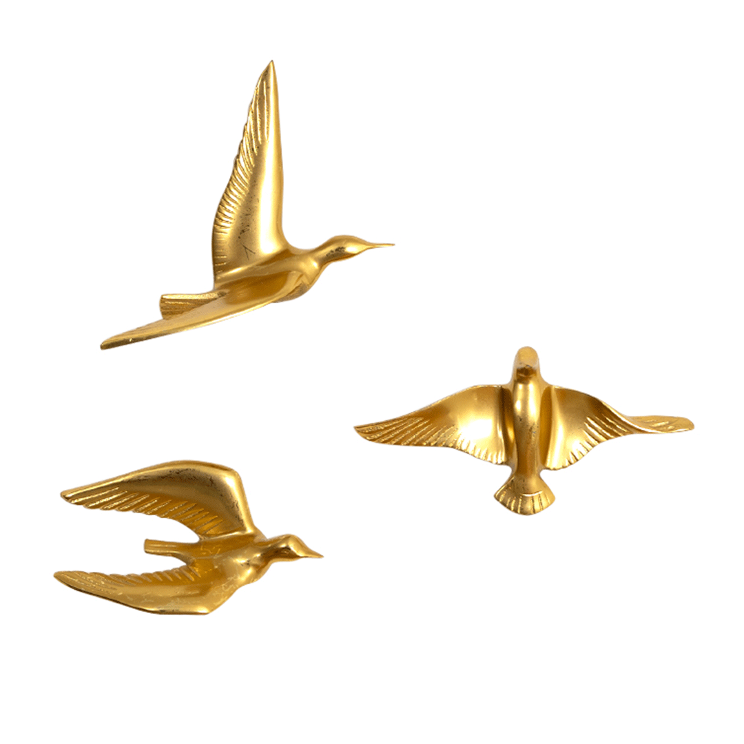 Resin Flying Birds Wall Hanging In Sunlit Aura (Set Of 5)