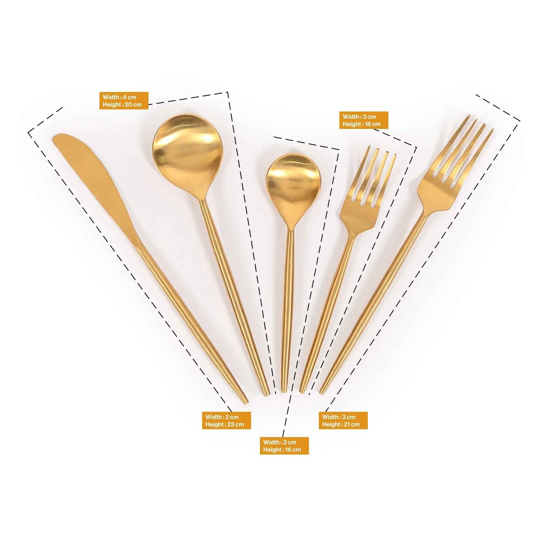 Elegant Gold Stainless Steel Spoon, Fork & Knife Set of 5