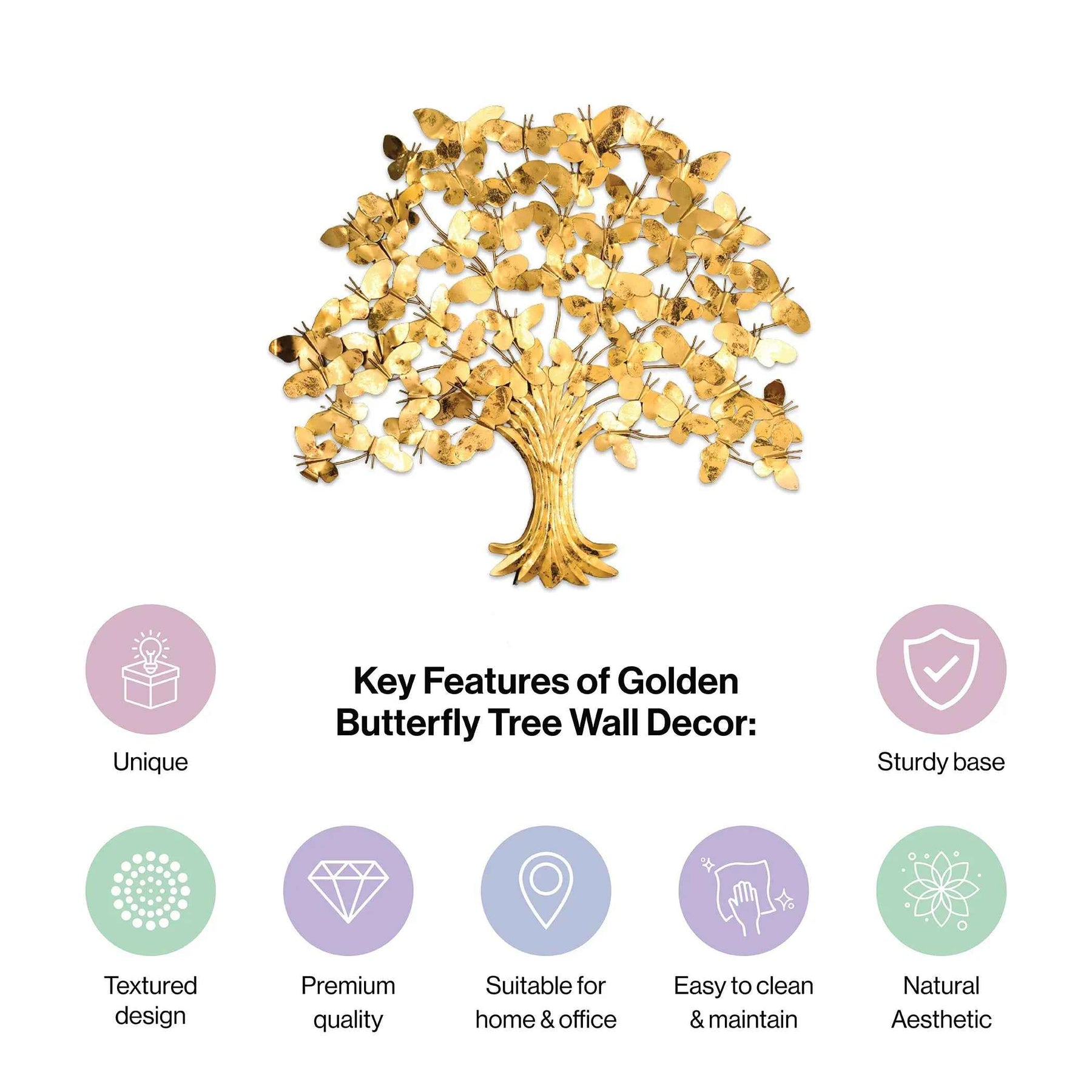 Luxury Golden Butterfly Tree Metal Wall Art with LED Backlight