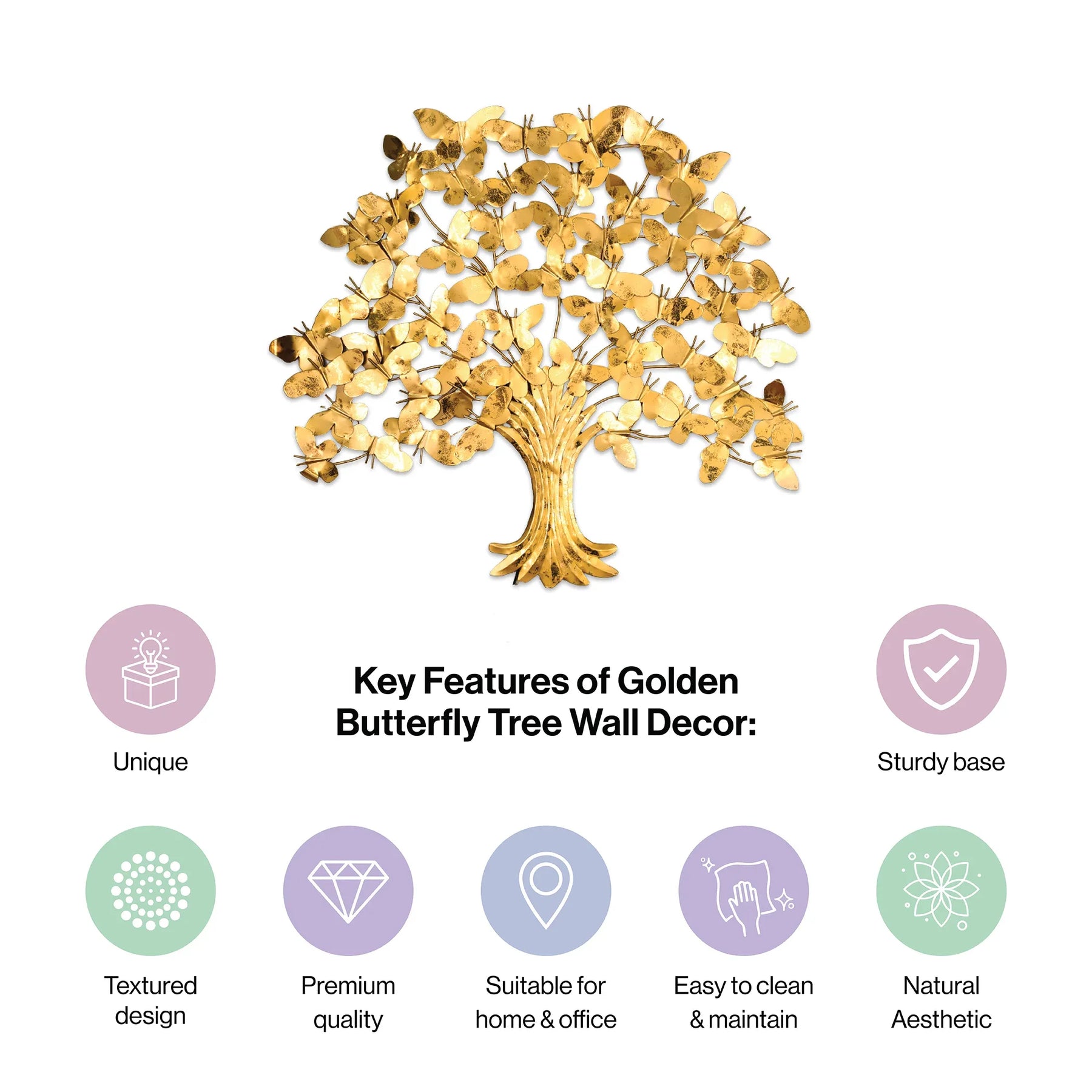 Golden Butterfly Tree Metal Wall Art