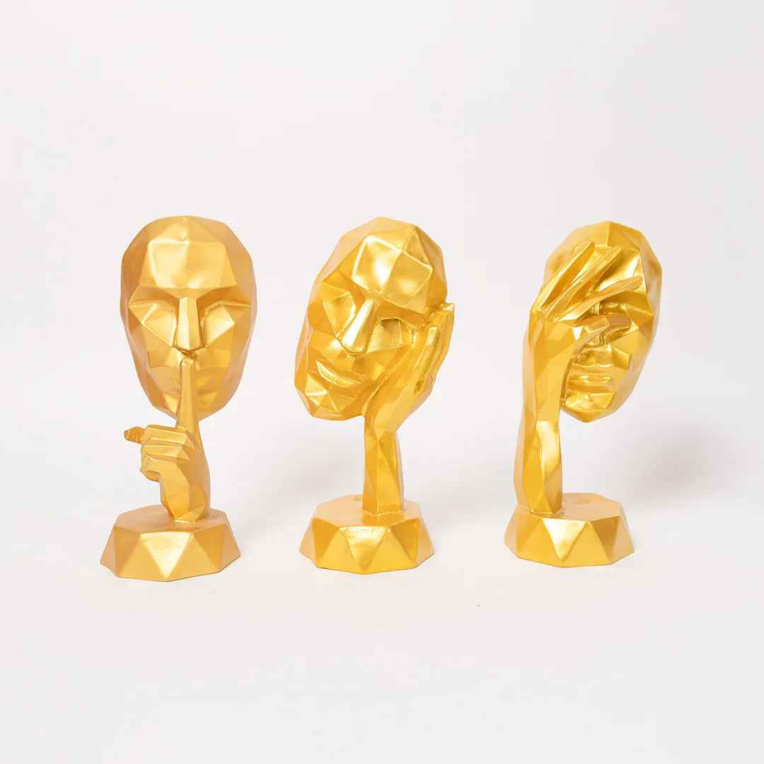 Abstract Woman Face Sculpture in Golden-Set of 3