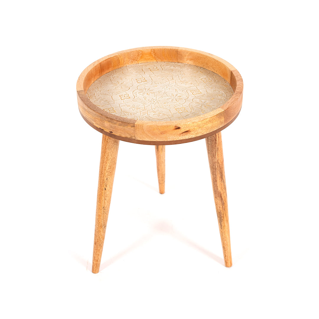 Handcrafted Mango Wood Side End Tables In White Flower