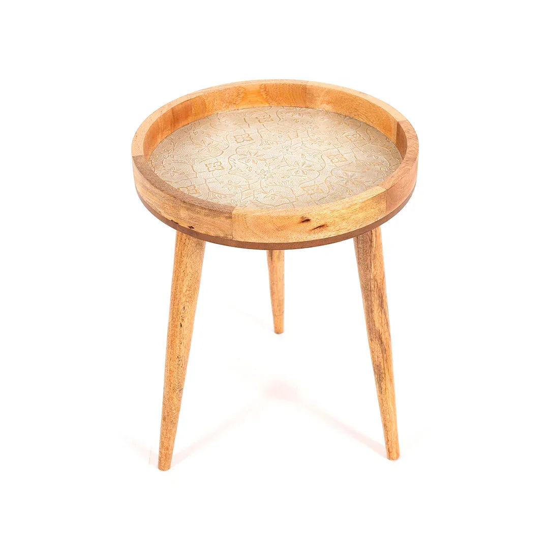 Round Side Tables in White Flower Design for Living Room - Bedside Table for Drink & Snacks