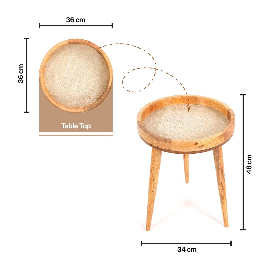 Round Side Tables in White Flower Design for Living Room - Bedside Table for Drink & Snacks