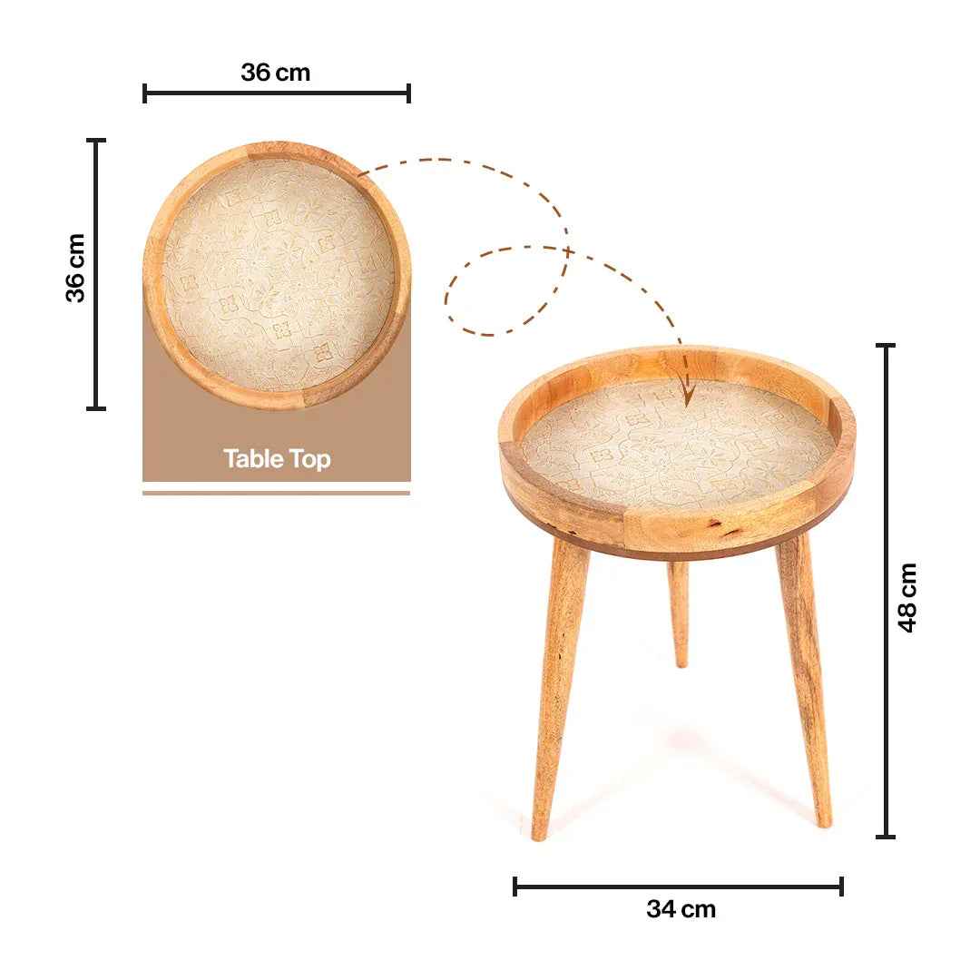 Round Side Tables in White Flower Design for Living Room