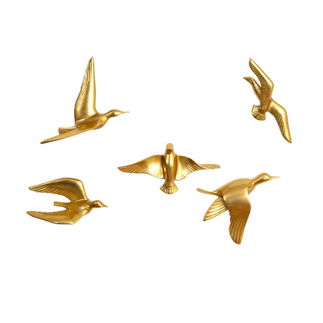 Resin Flying Birds Wall Hanging In Sunlit Aura (Set Of 5)