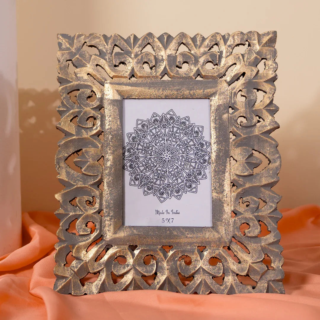 Handcarved Wooden Photo Frame in Silver-Wall Hanging and Tabletop Display