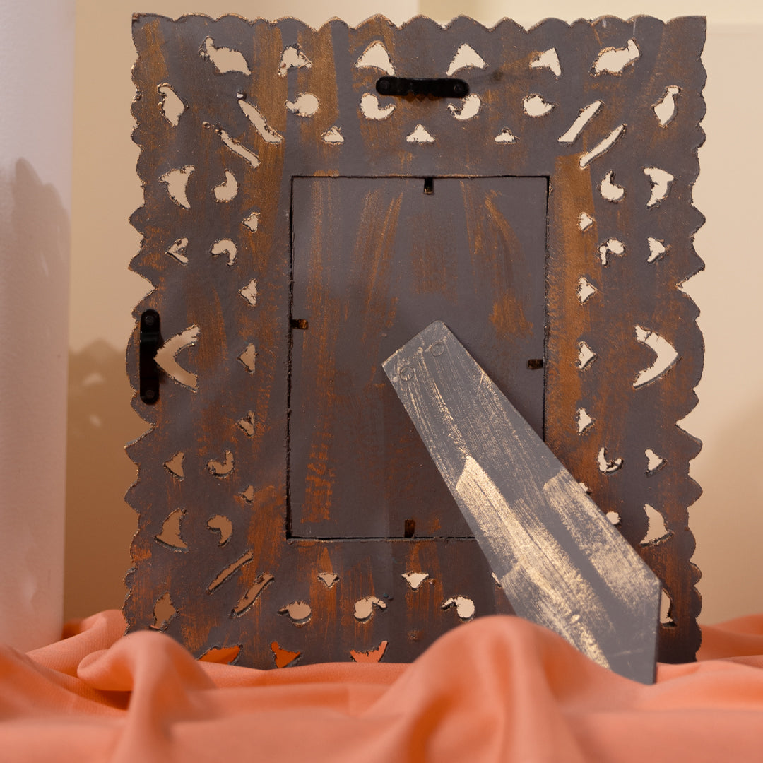 Handcarved Wooden Photo Frame in Silver-Wall Hanging and Tabletop Display